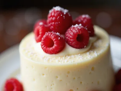 Gourmet White Chocolate Mousse Cake With Fresh Raspberries