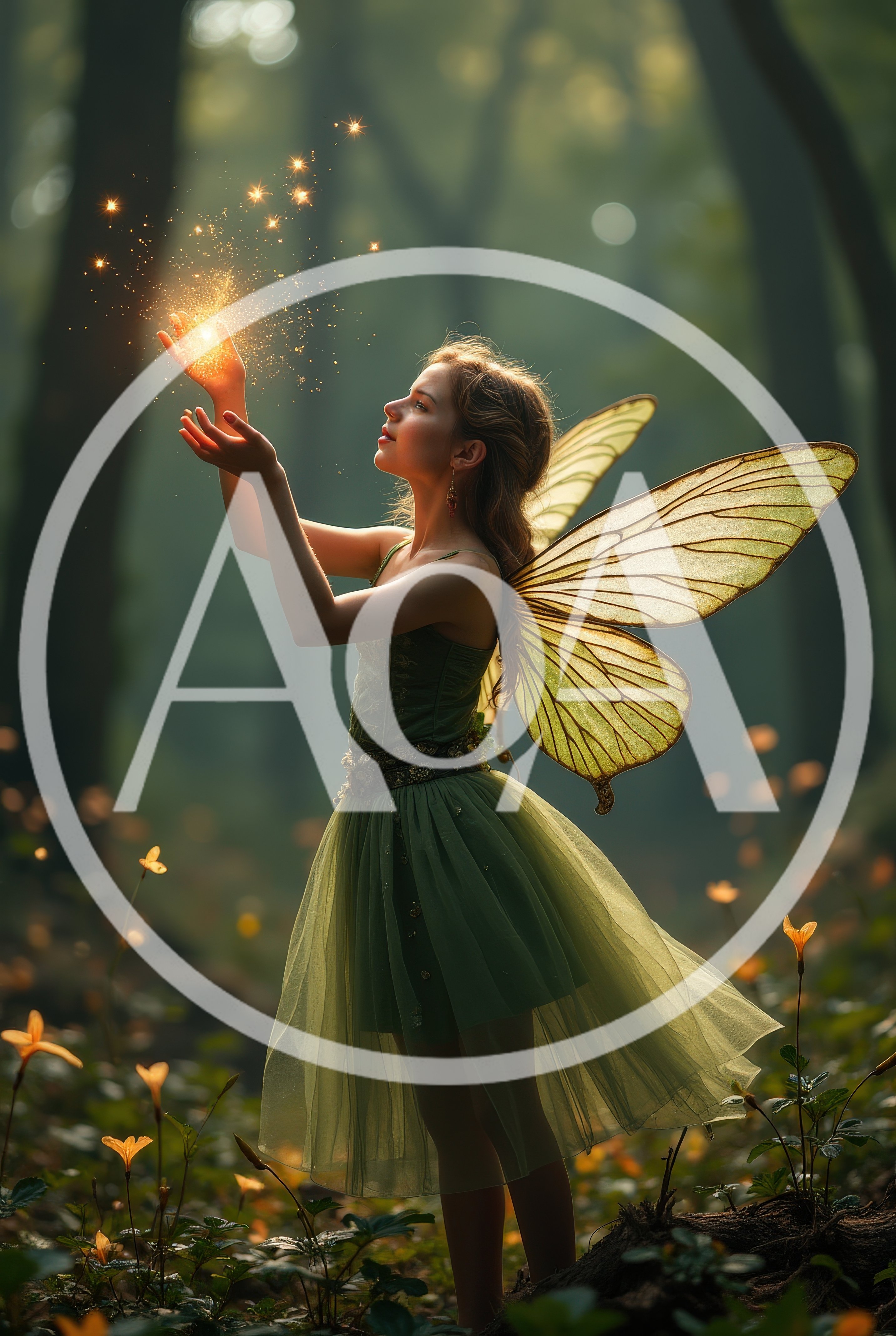 Young Fairy Girl Casting Magic Spells In Enchanted Forest