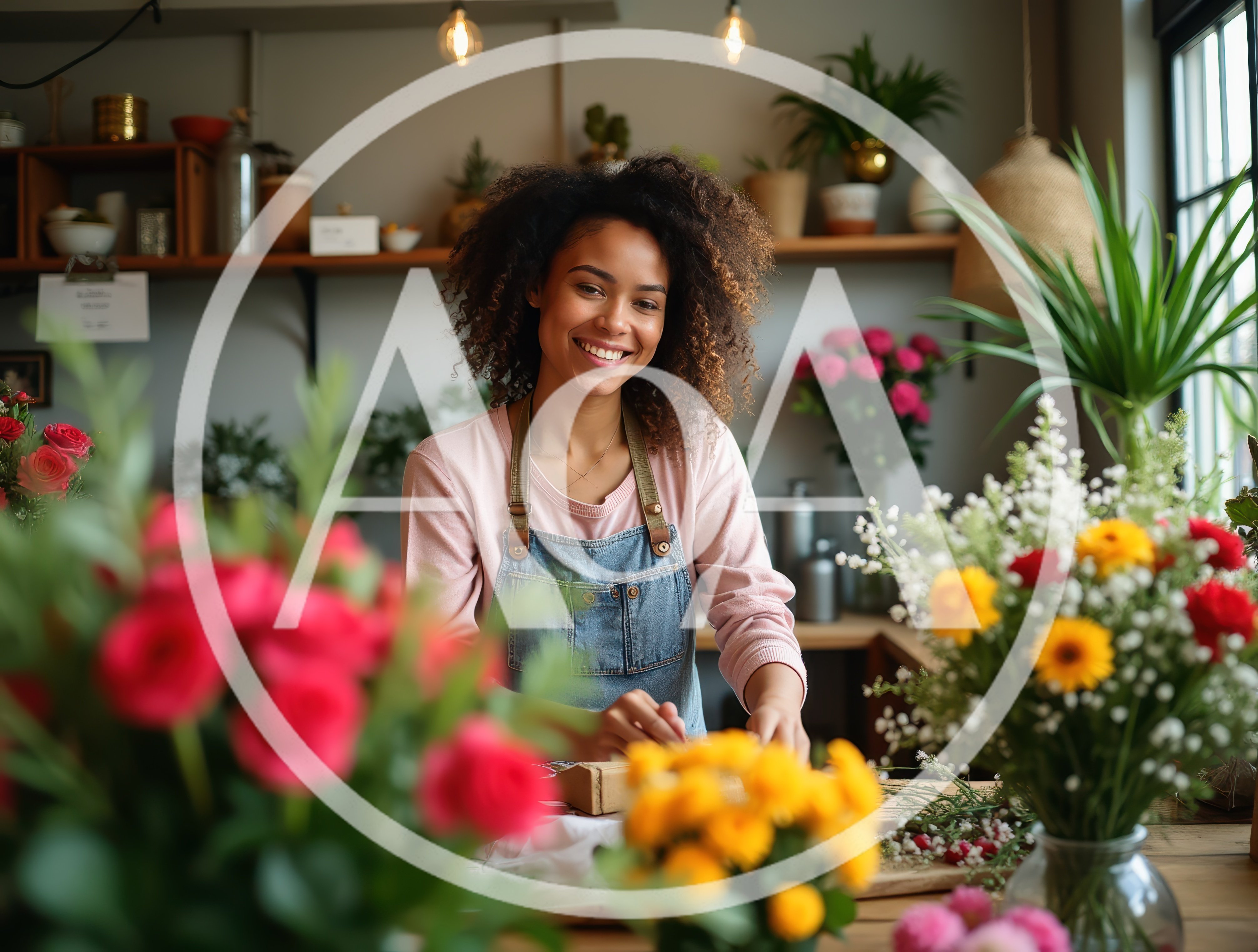 Smiling Florist Arranging Flowers In A Boutique Shop