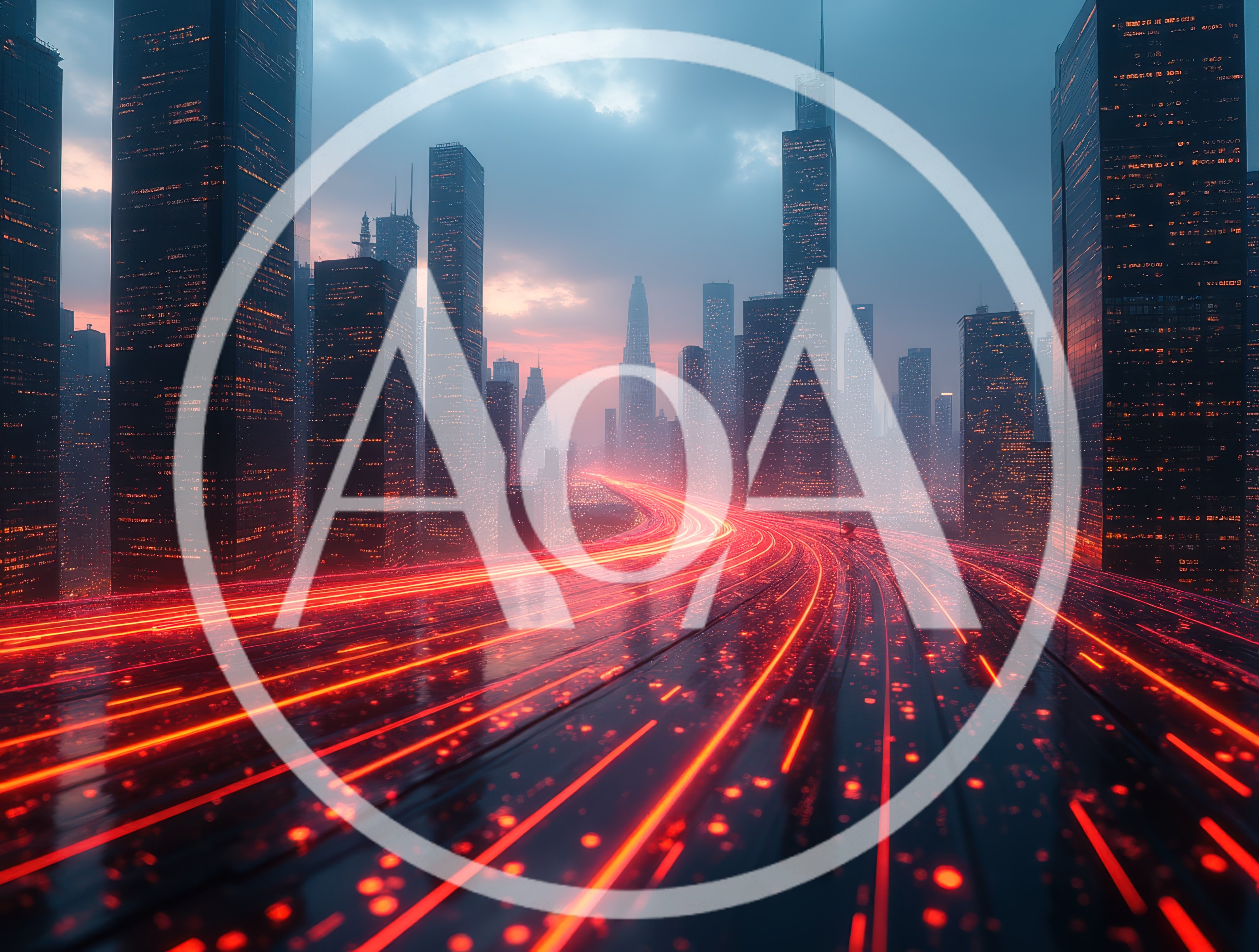 Futuristic Cityscape With Glowing Red Light Trails