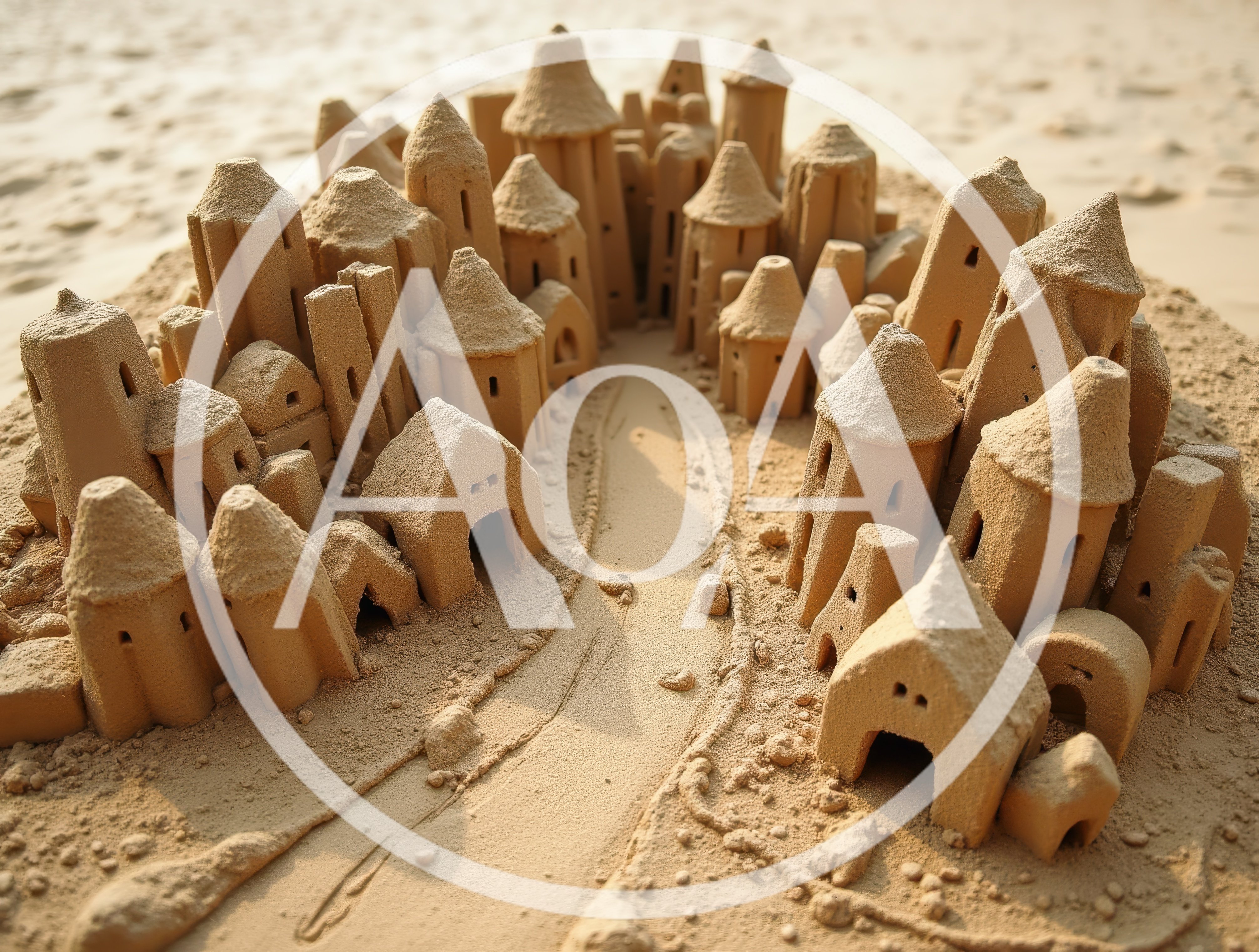 Intricate Sandcastle Village On A Sandy Beach