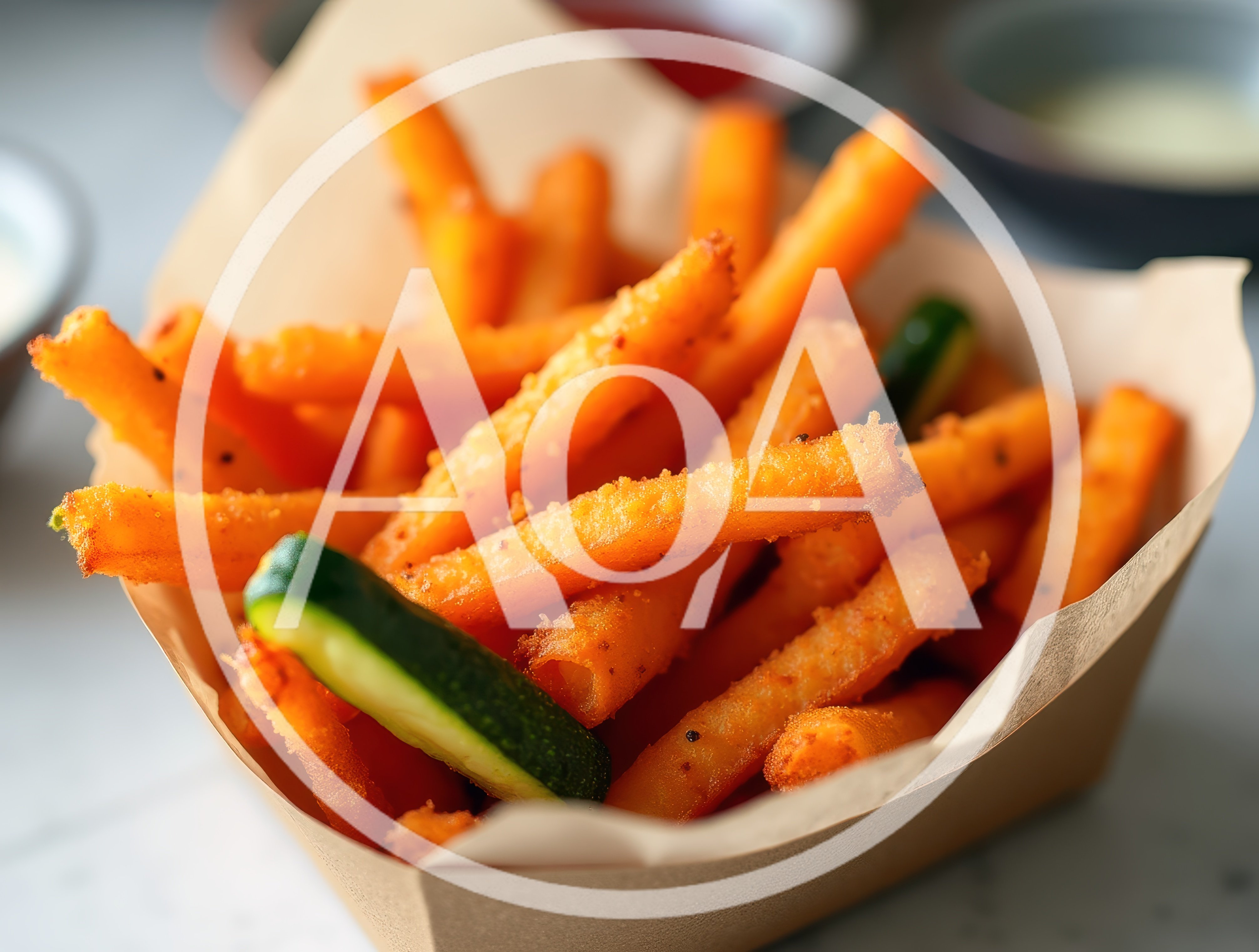 Crispy Fried Carrot Sticks In A Paper Container