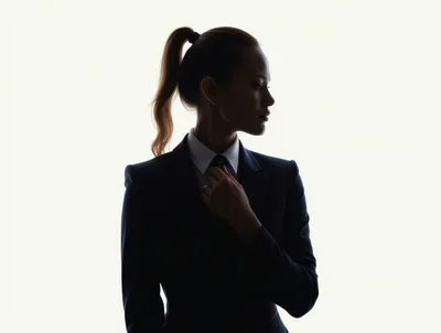 Silhouette Of A Businesswoman Adjusting Her Tie
