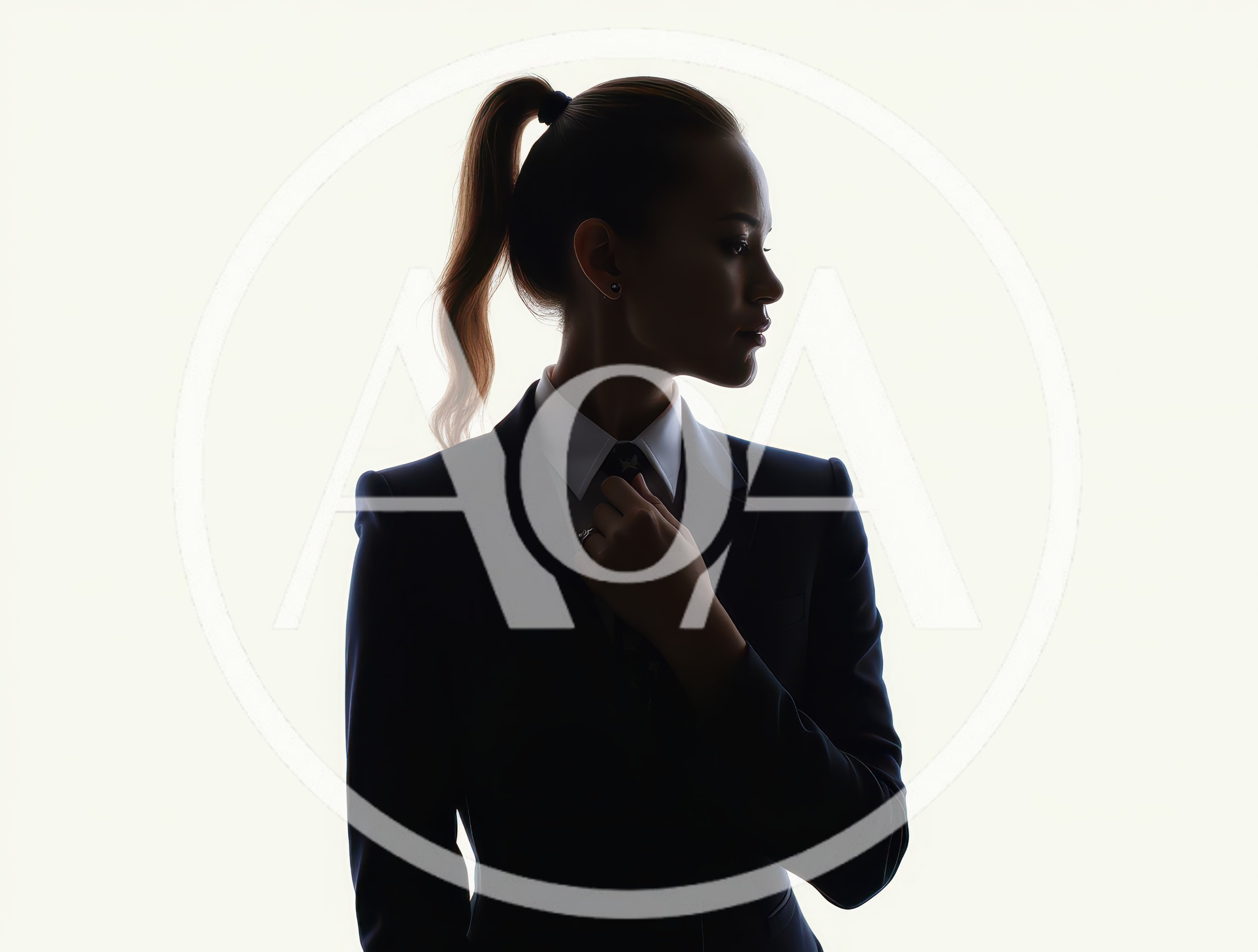 Silhouette Of A Businesswoman Adjusting Her Tie