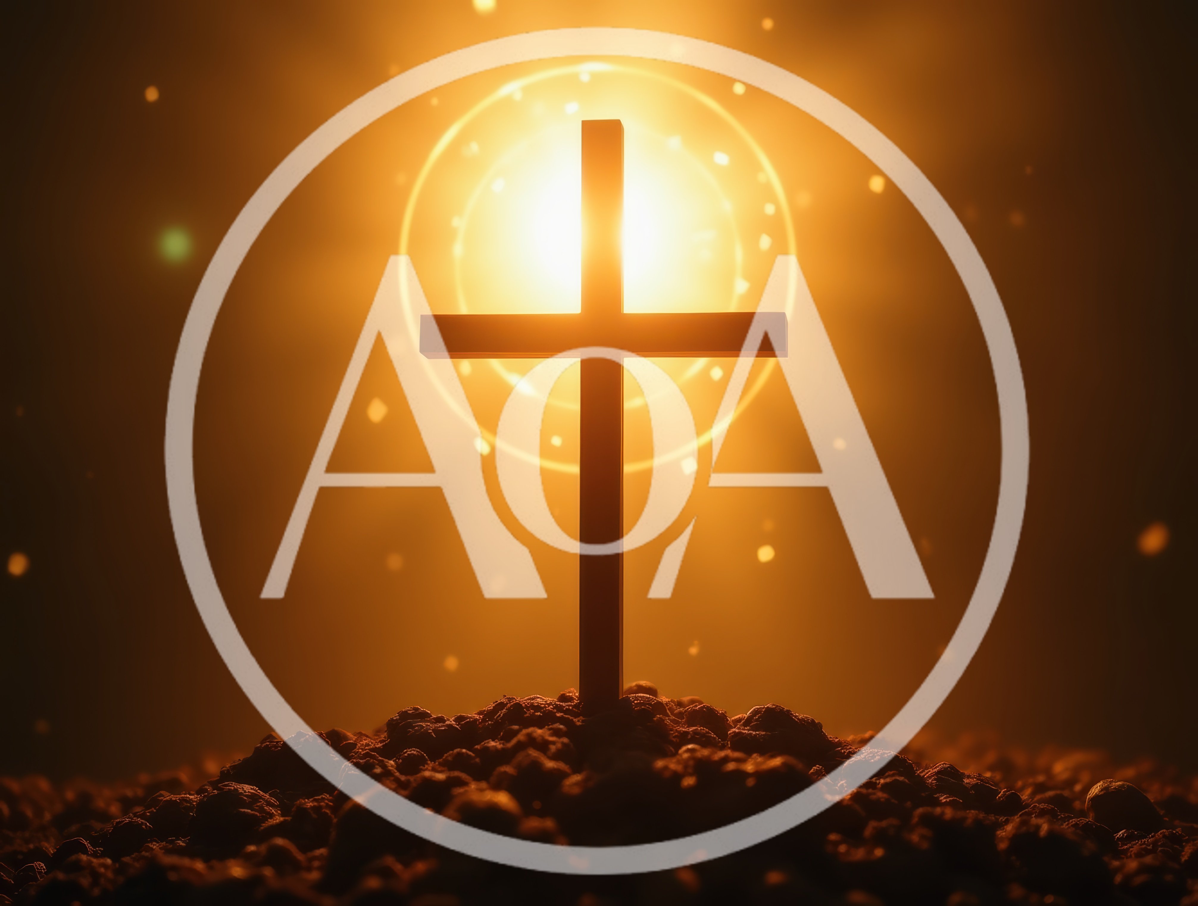 Christian Cross Silhouette Against Glowing Golden Light