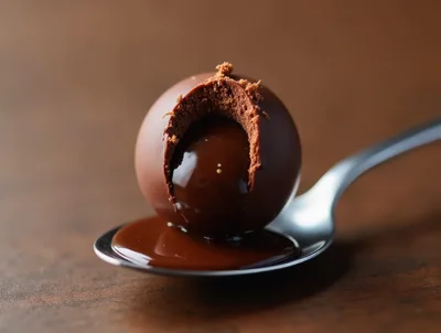 Chocolate Truffle With Liquid Center On A Spoon