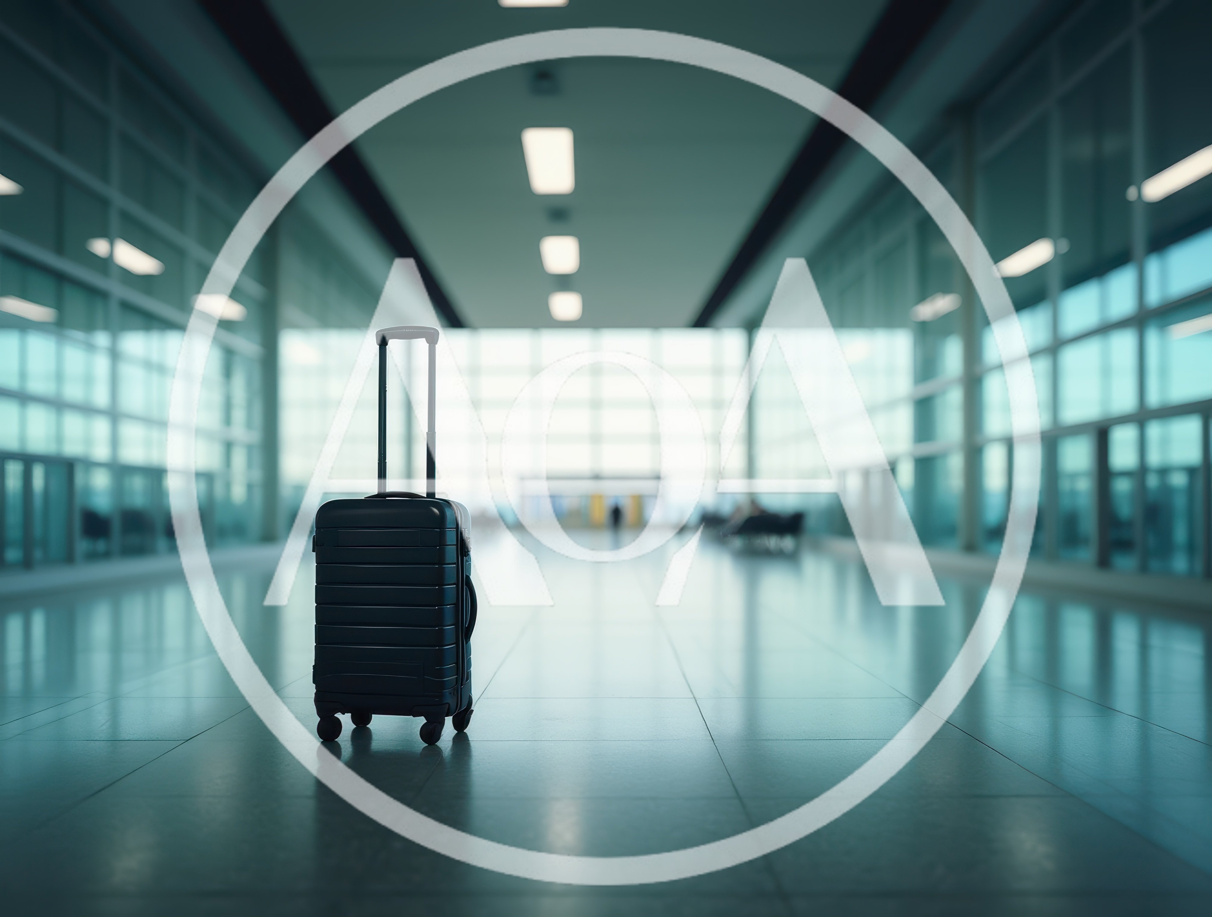 Single Suitcase Standing Alone In Empty Airport Terminal