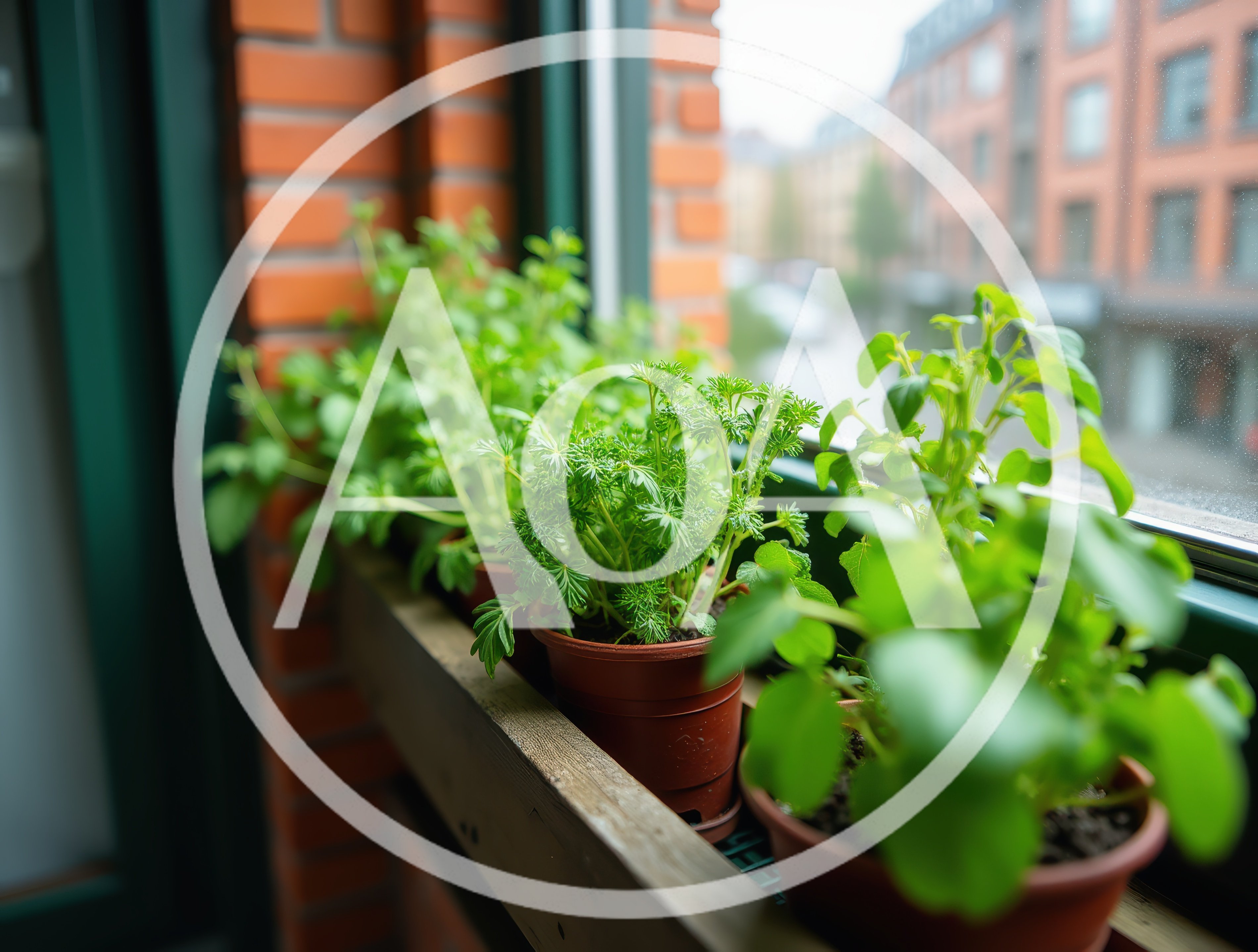 Potted Herb Garden On A Sunny Window Sill