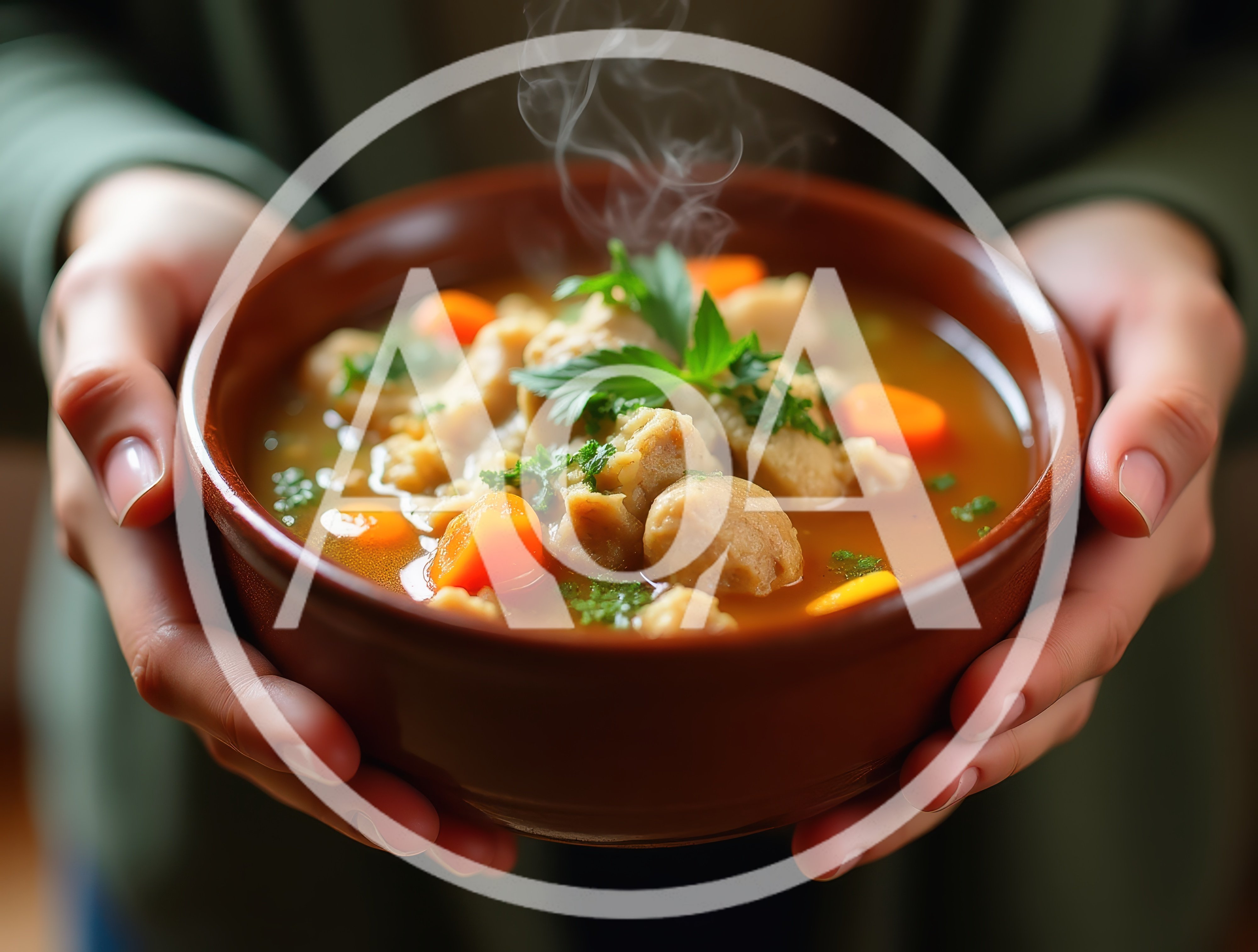 Person Holding A Bowl Of Steaming Chicken Soup