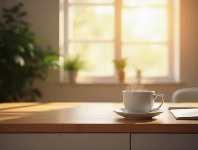 Steaming Cup Of Coffee On A Sunny Desk