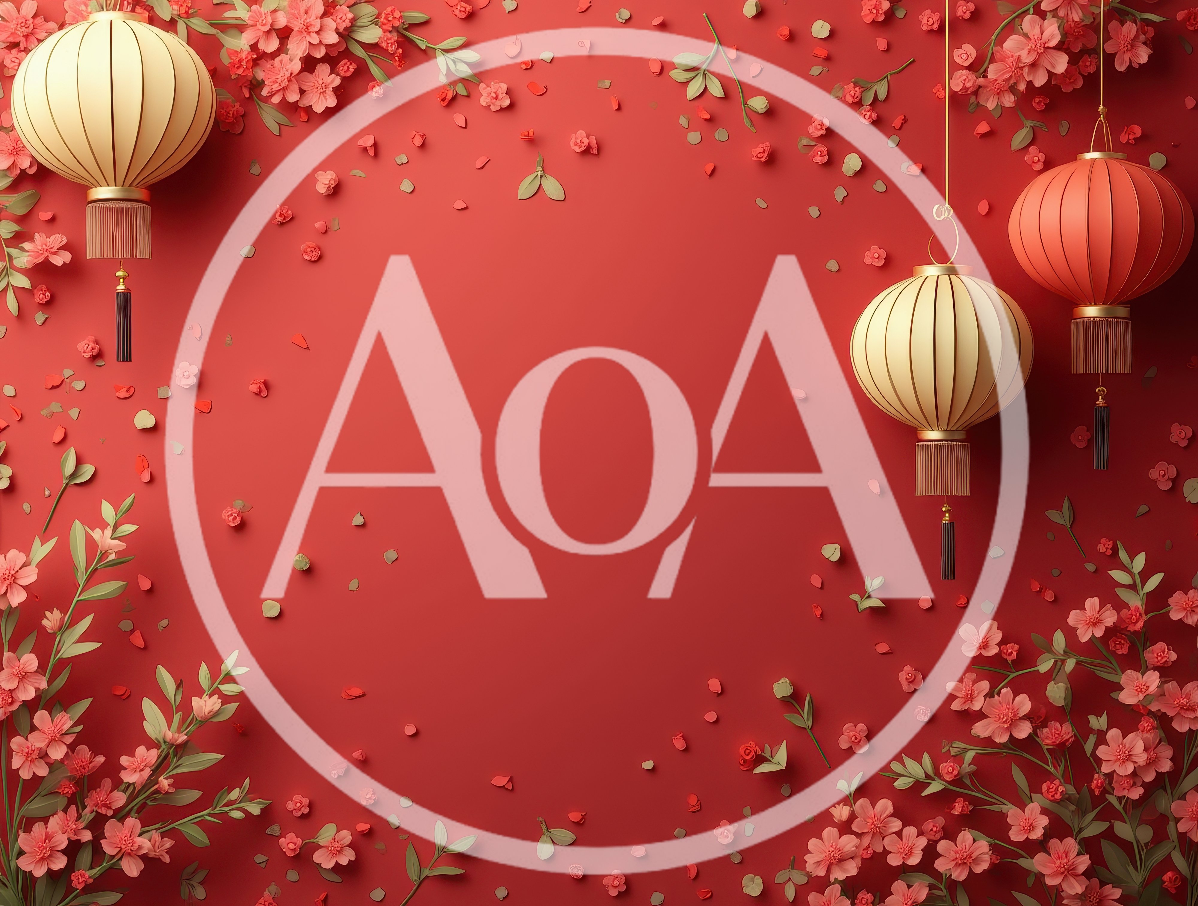 Chinese New Year Background with Lanterns and Cherry Blossoms