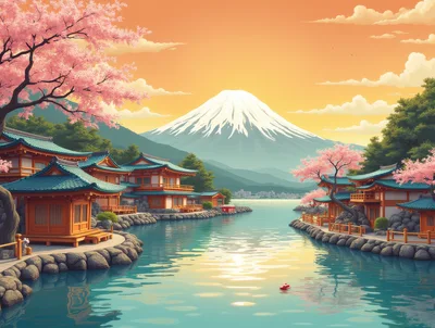Traditional Japanese Architecture Beside A Serene Mountain Lake