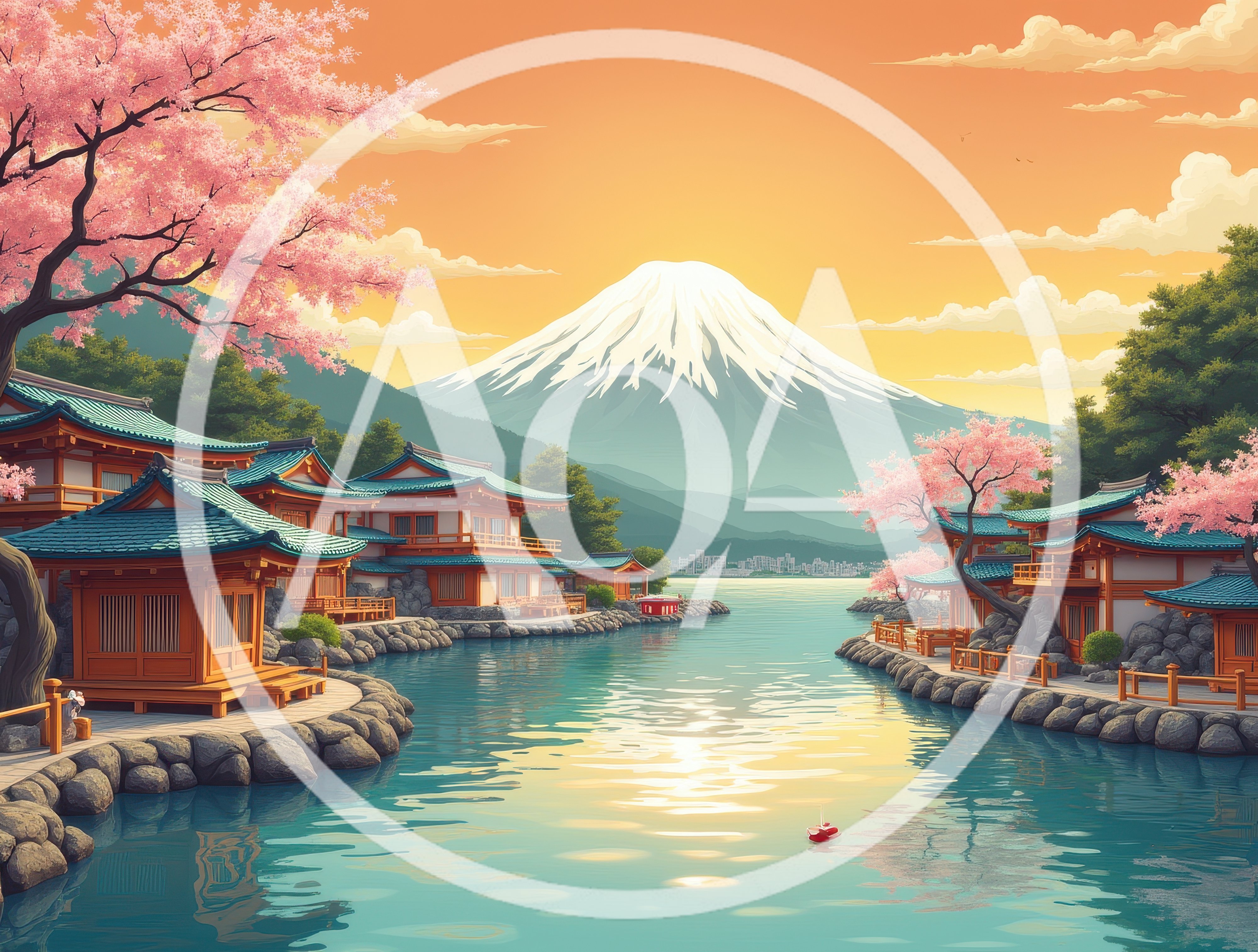 Traditional Japanese Architecture Beside A Serene Mountain Lake