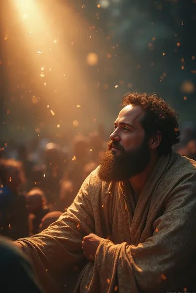 Man With Beard In Ancient Robes Looking Upward