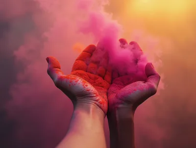 Hands Holding Vibrant Pink Holi Powder