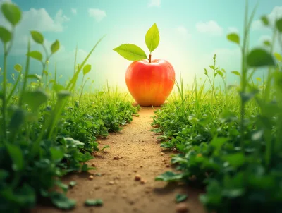 Single Red Apple Sitting On A Dirt Path