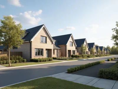 Modern Suburban Residential Street With Detached Houses