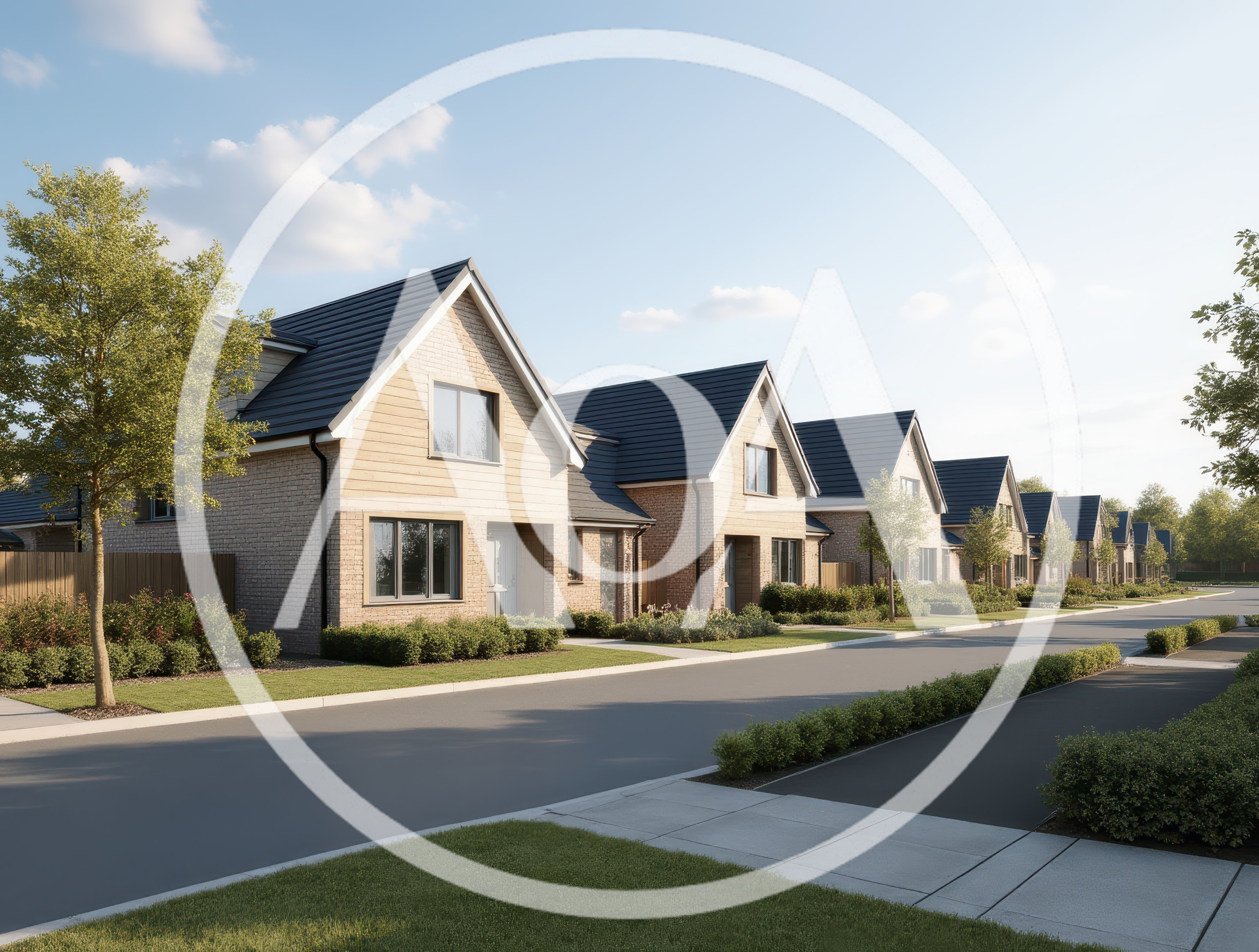 Modern Suburban Residential Street With Detached Houses