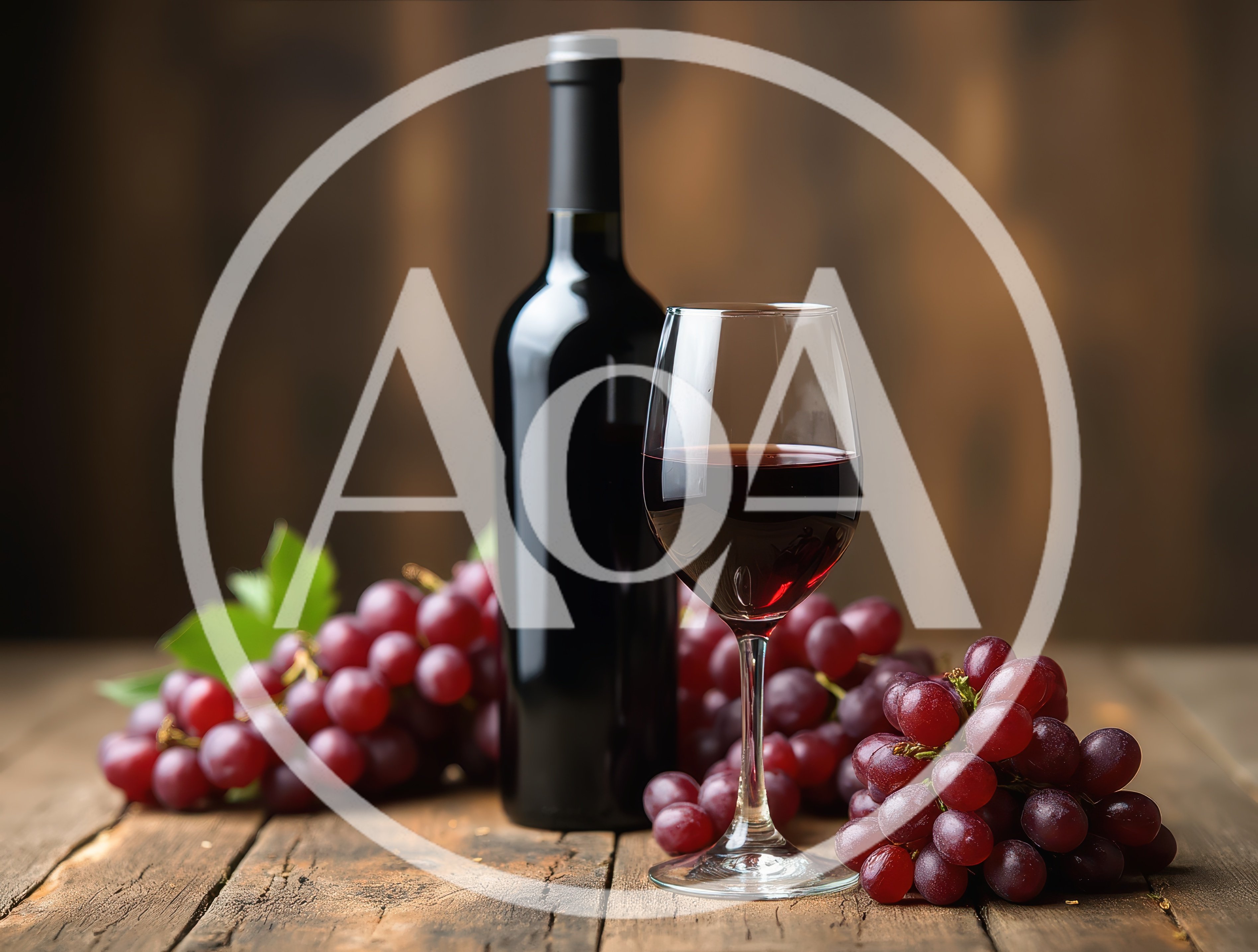 Red Wine Bottle And Glass With Fresh Grapes