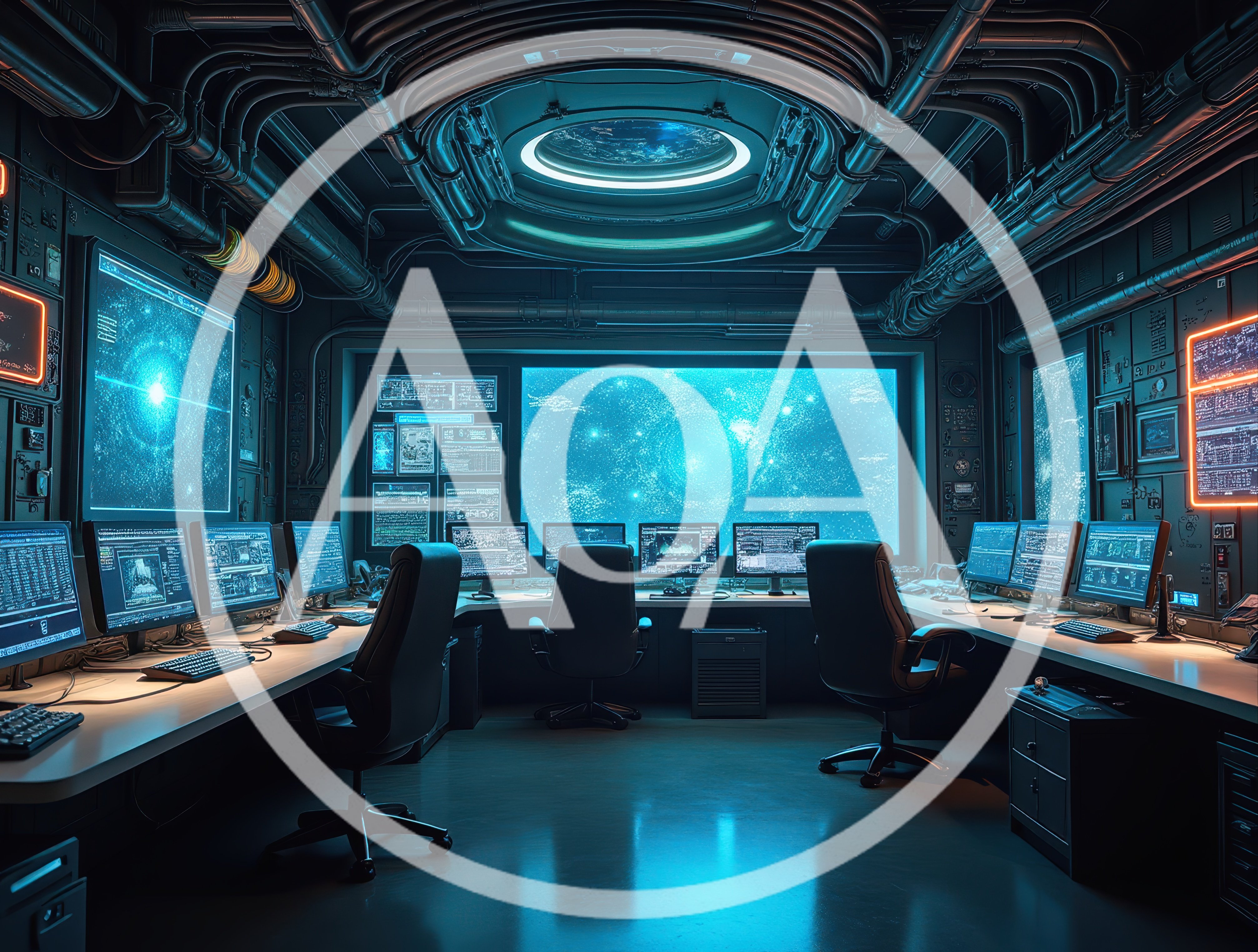 Futuristic Command Center With Glowing Digital Displays