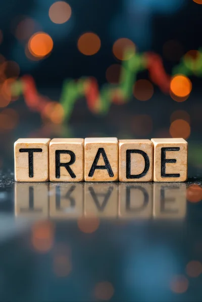 Wooden Blocks Spelling Trade With Financial Chart Background