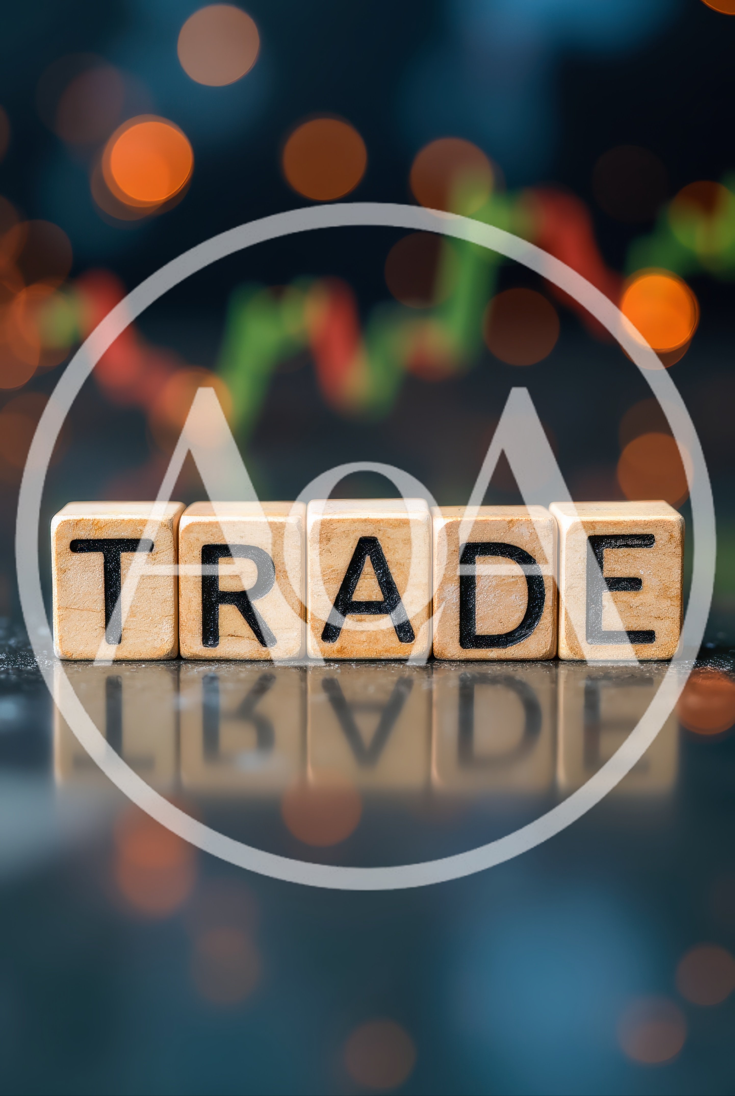 Wooden Blocks Spelling Trade With Financial Chart Background