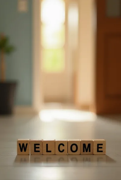 Wooden Blocks Spelling Welcome On A Bright Floor