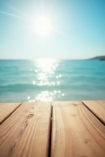 Wooden Pier Overlooking A Sunny Tropical Ocean
