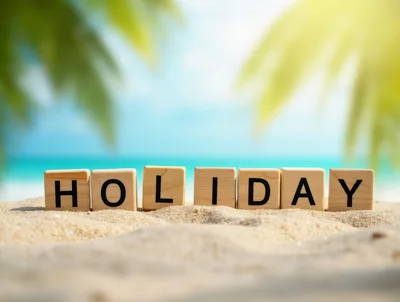 Wooden Blocks Spelling Holiday On A Tropical Beach