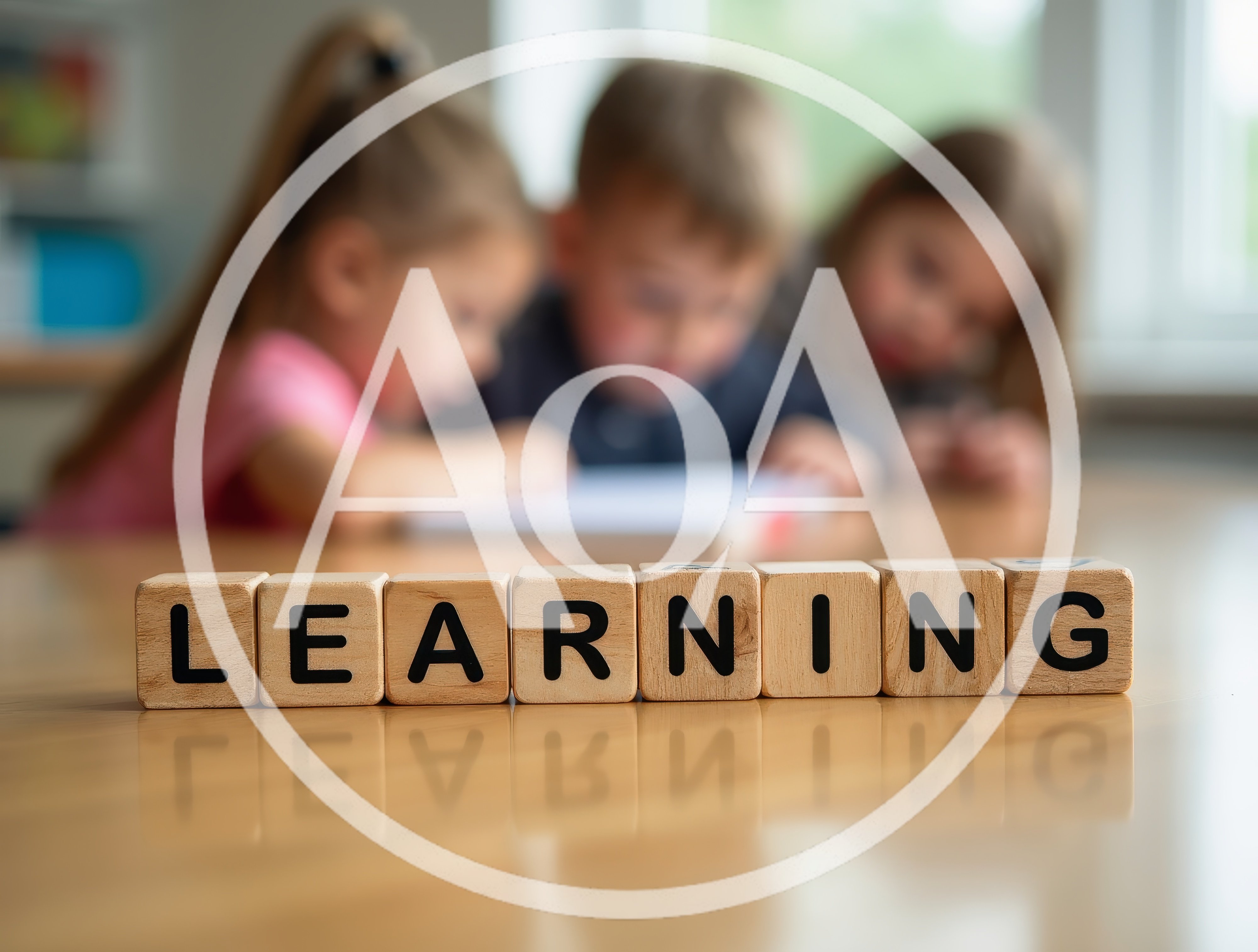Wooden Blocks Spelling Learning With Children Studying In Background