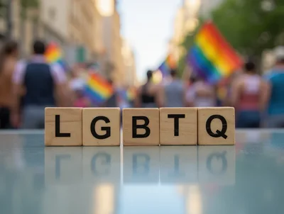 LGBTQ Wooden Blocks on Reflective Surface at Pride Parade