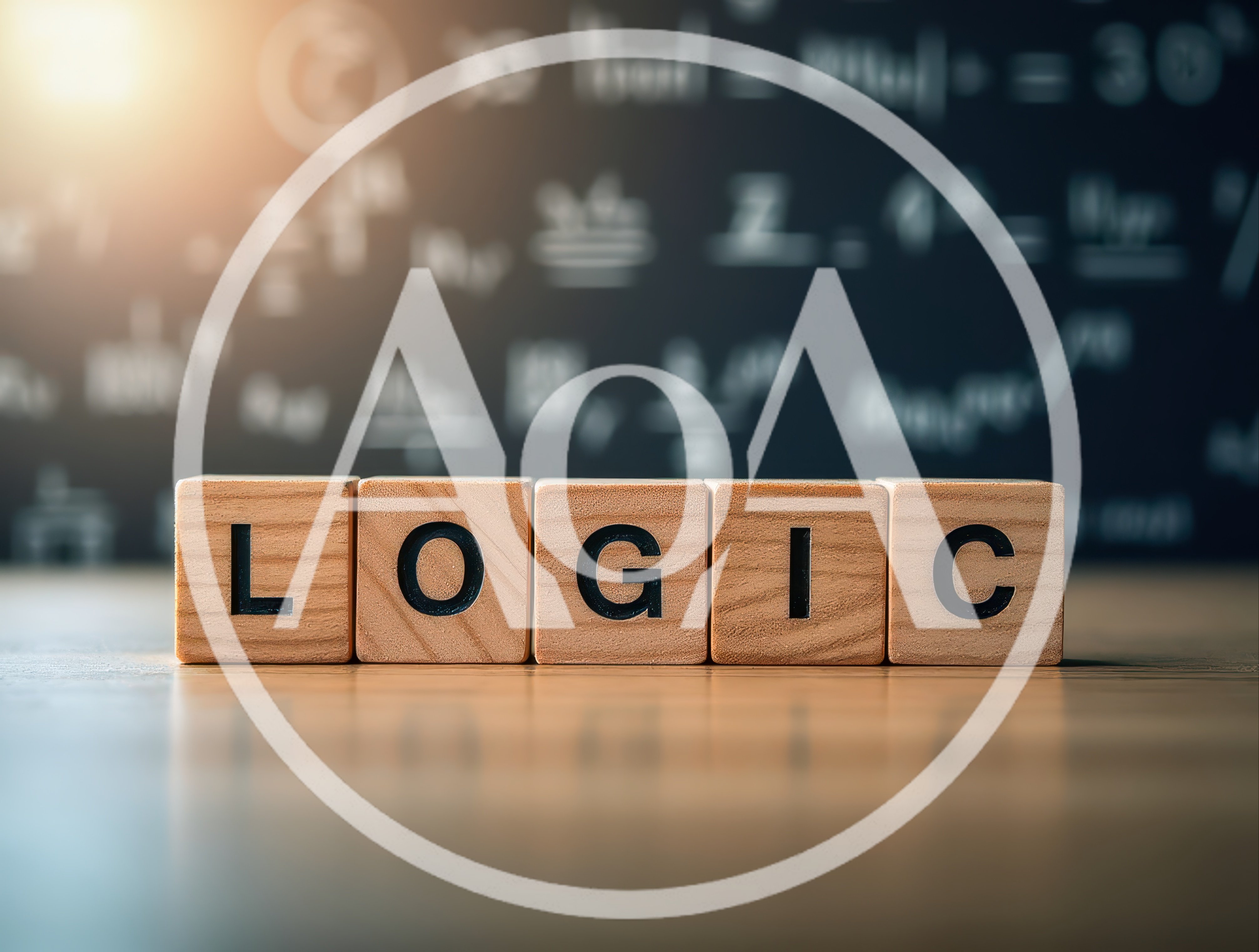 Wooden Blocks Spelling Logic On A Desk