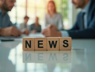 Wooden Blocks Spelling News on Office Meeting Table