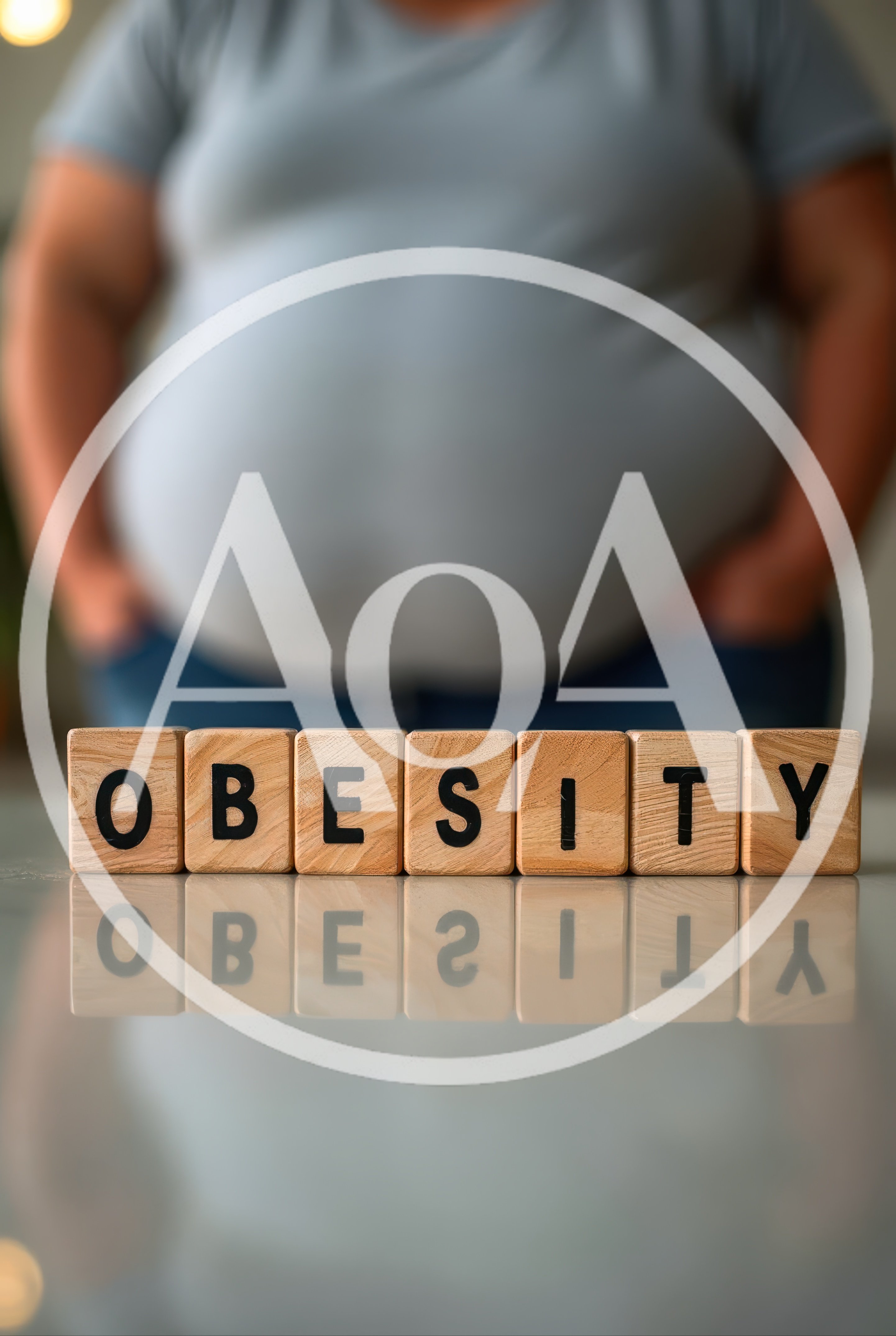 Wooden Blocks Spelling Obesity With Overweight Person Background