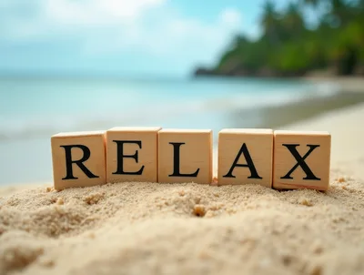 Wooden Blocks Spelling Relax On A Sandy Beach