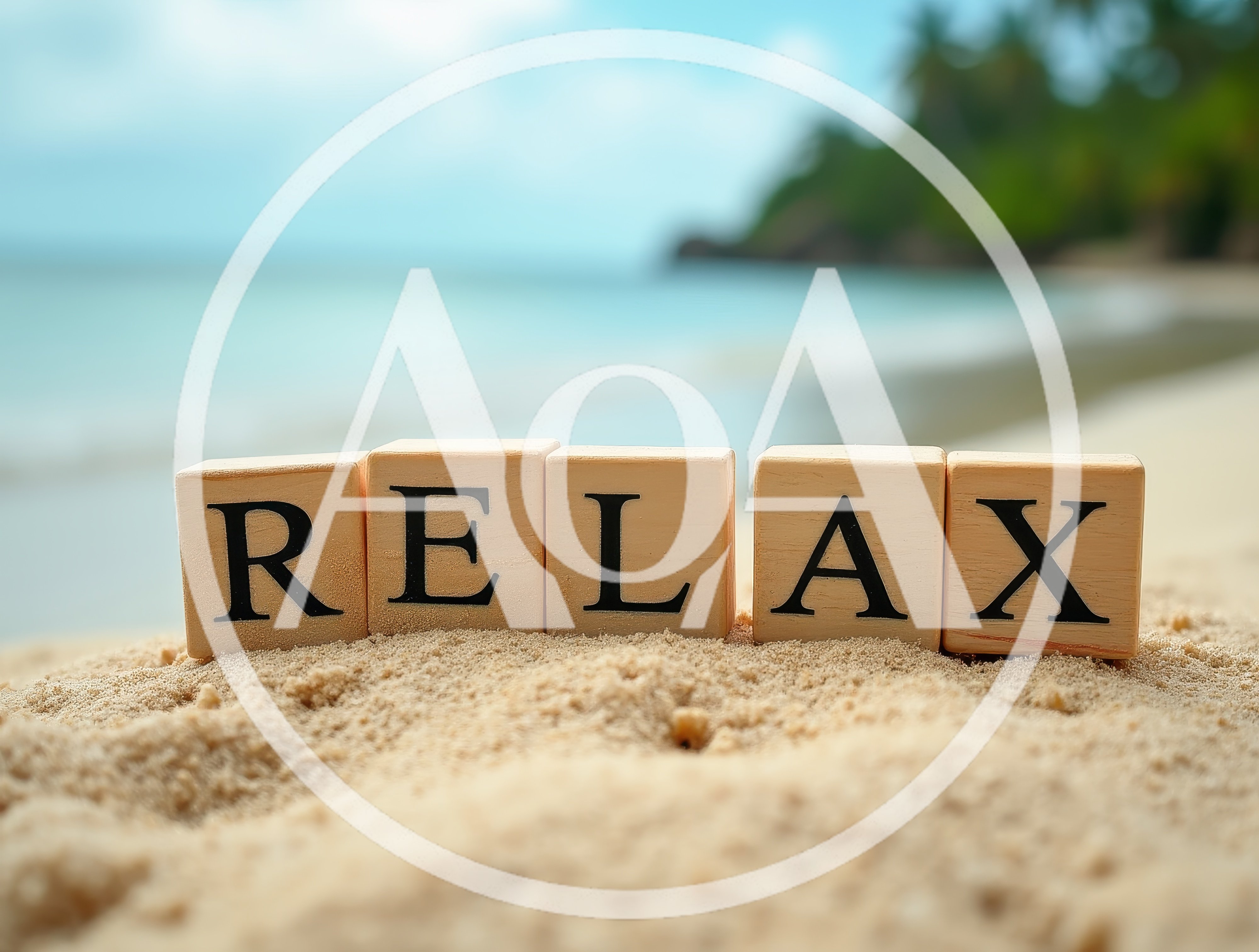 Wooden Blocks Spelling Relax On A Sandy Beach