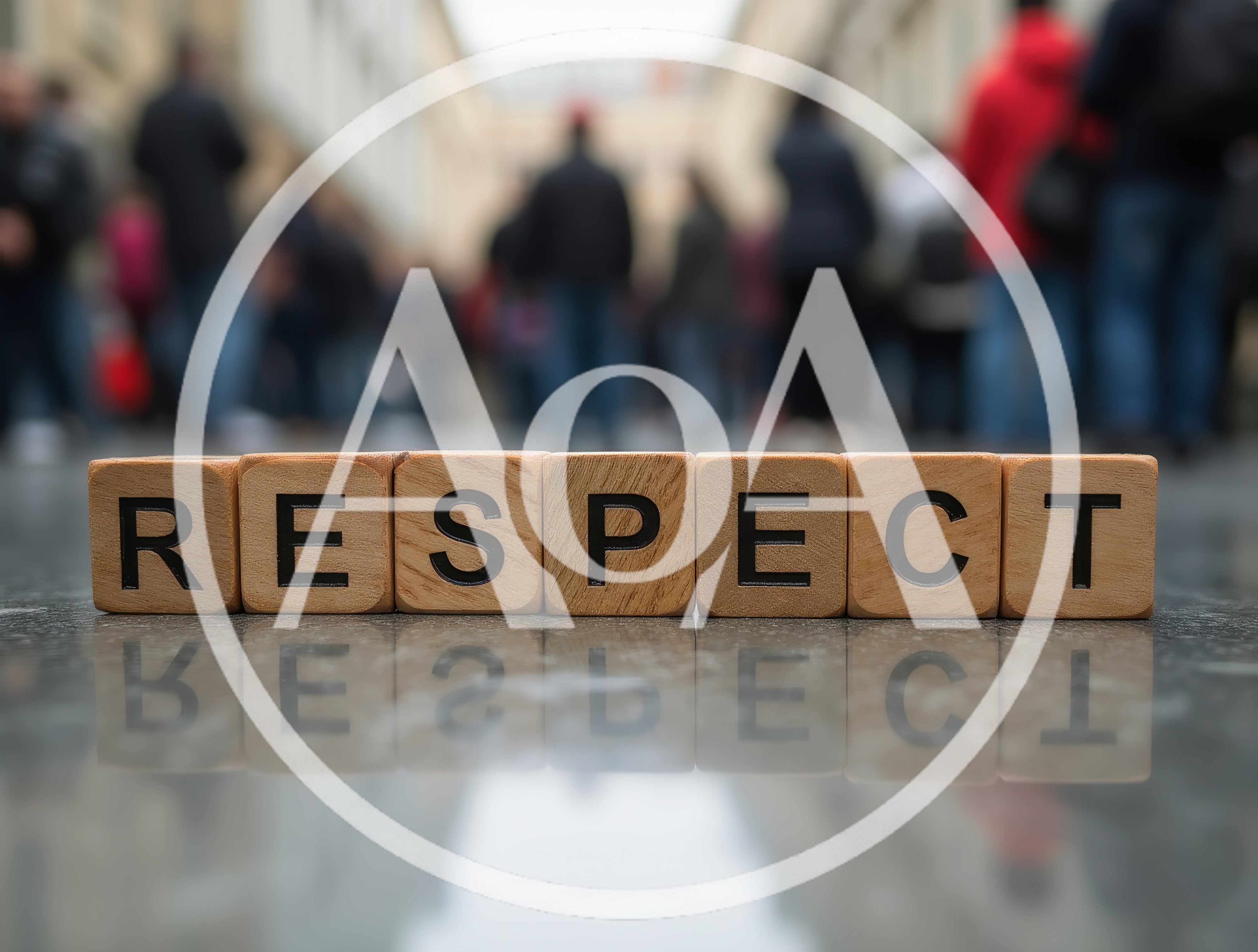 Wooden Blocks Spelling Respect on Reflective Surface