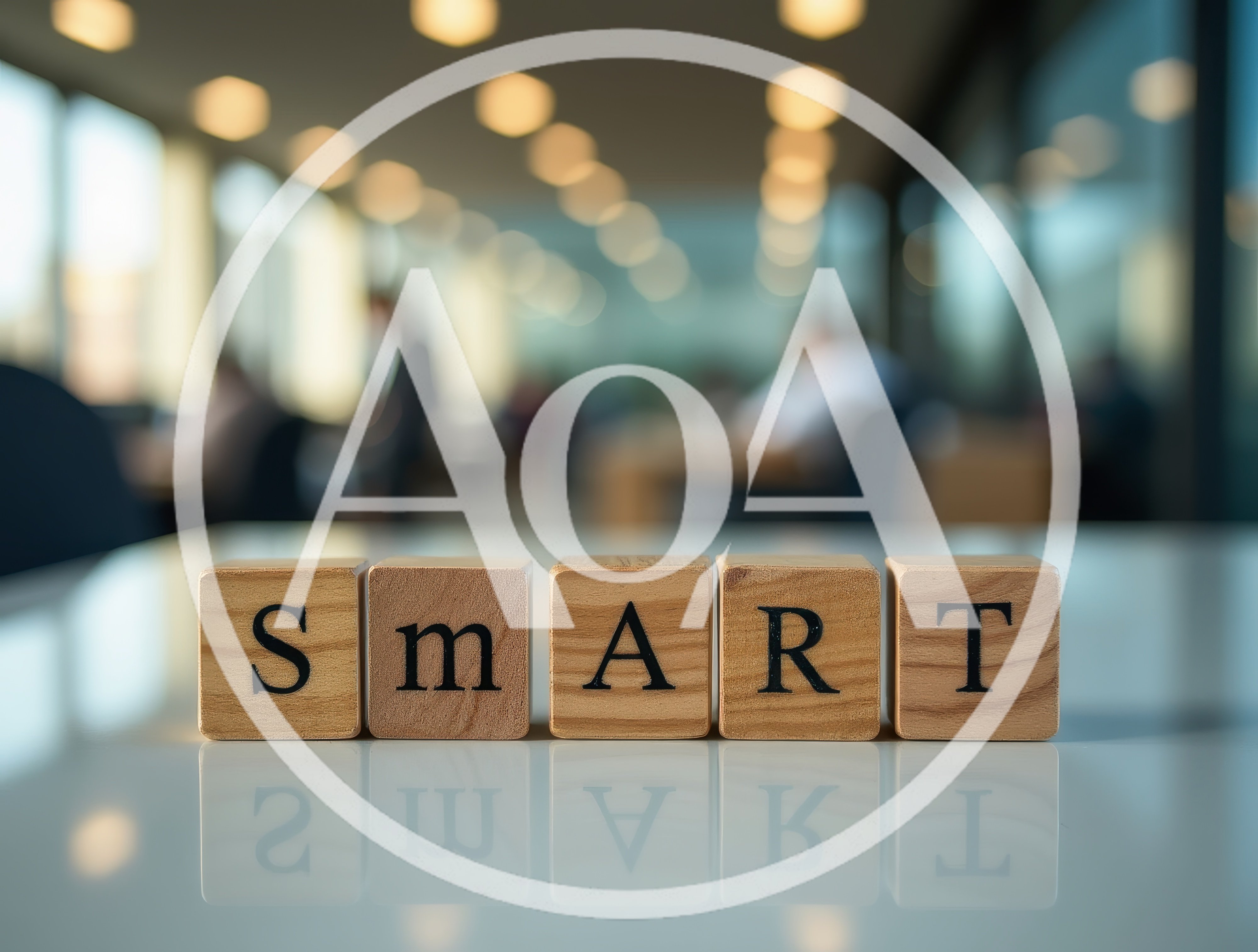 Wooden Blocks Spelling Smart On A Reflective Office Desk