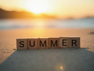 Wooden Blocks Spelling Summer On A Sandy Beach
