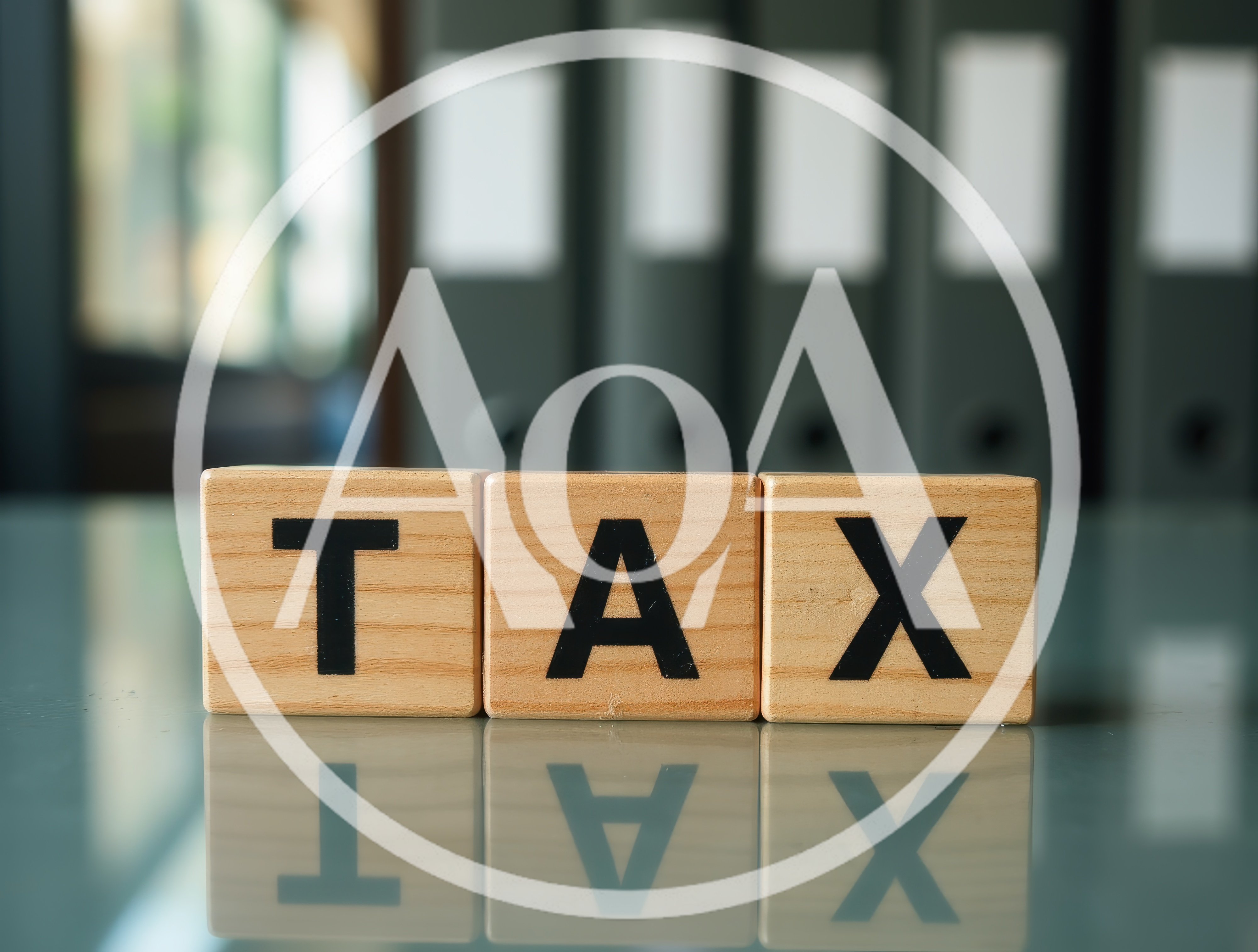 Wooden Blocks Spelling Tax on Office Desk