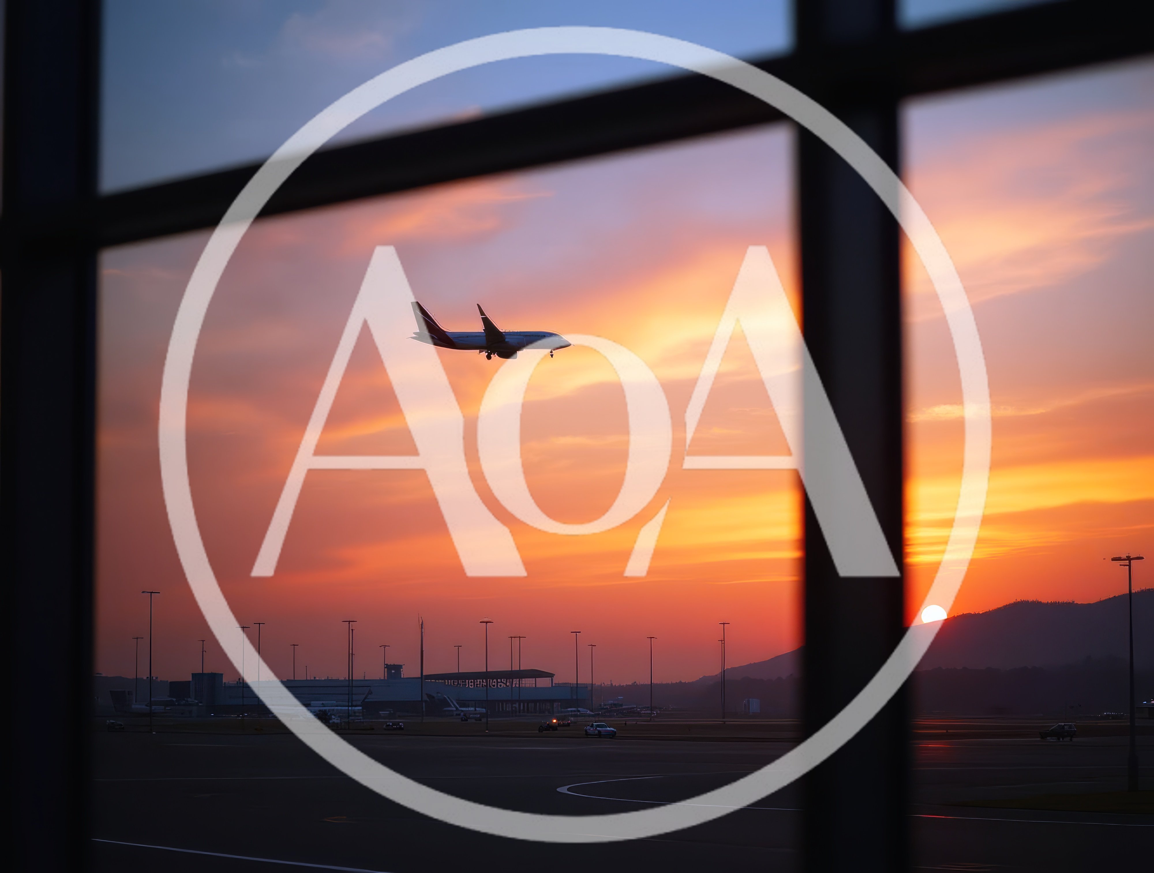 Commercial Airplane Landing at Sunset Over Airport Tarmac