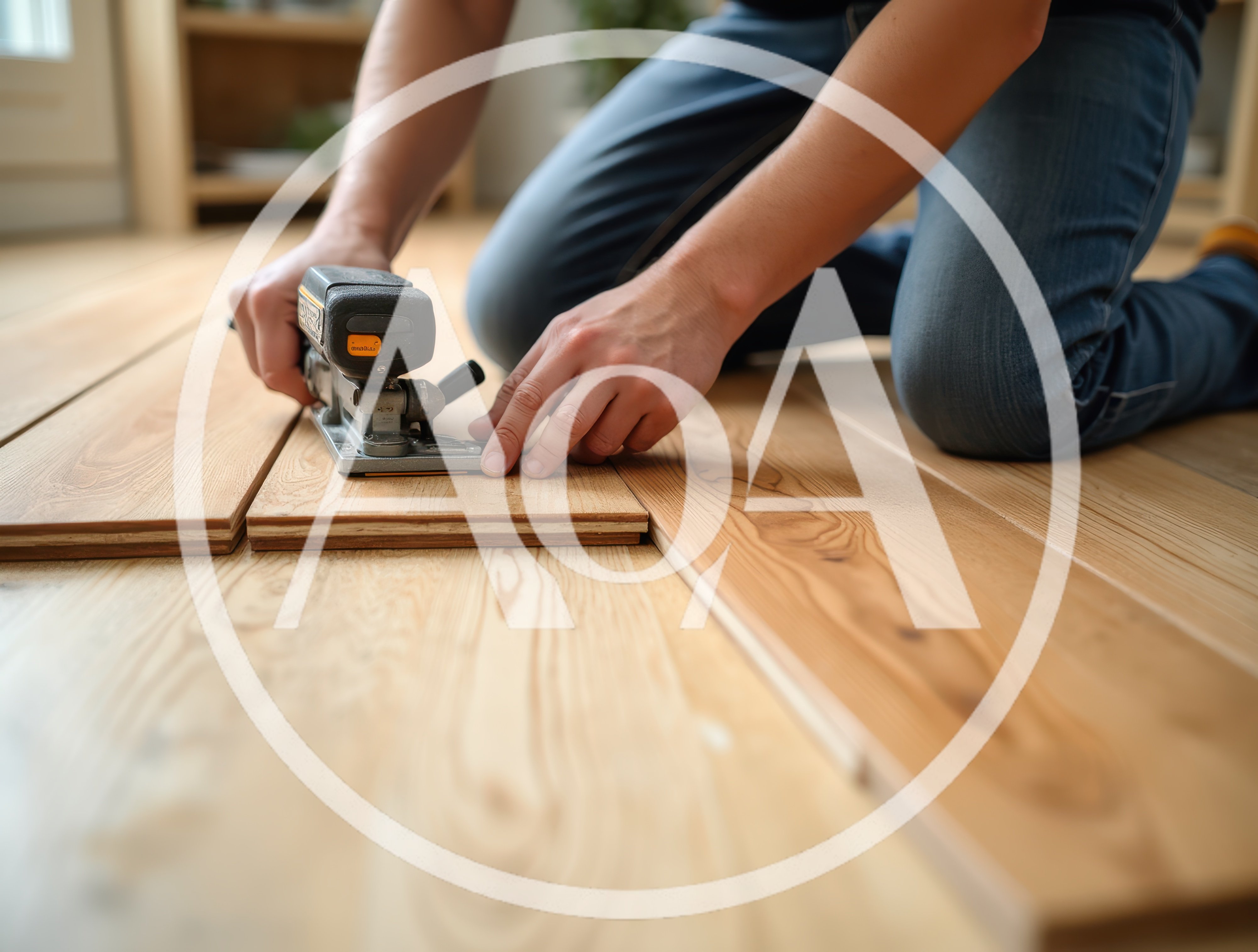 Person Sanding Wooden Floor Planks With Power Tool