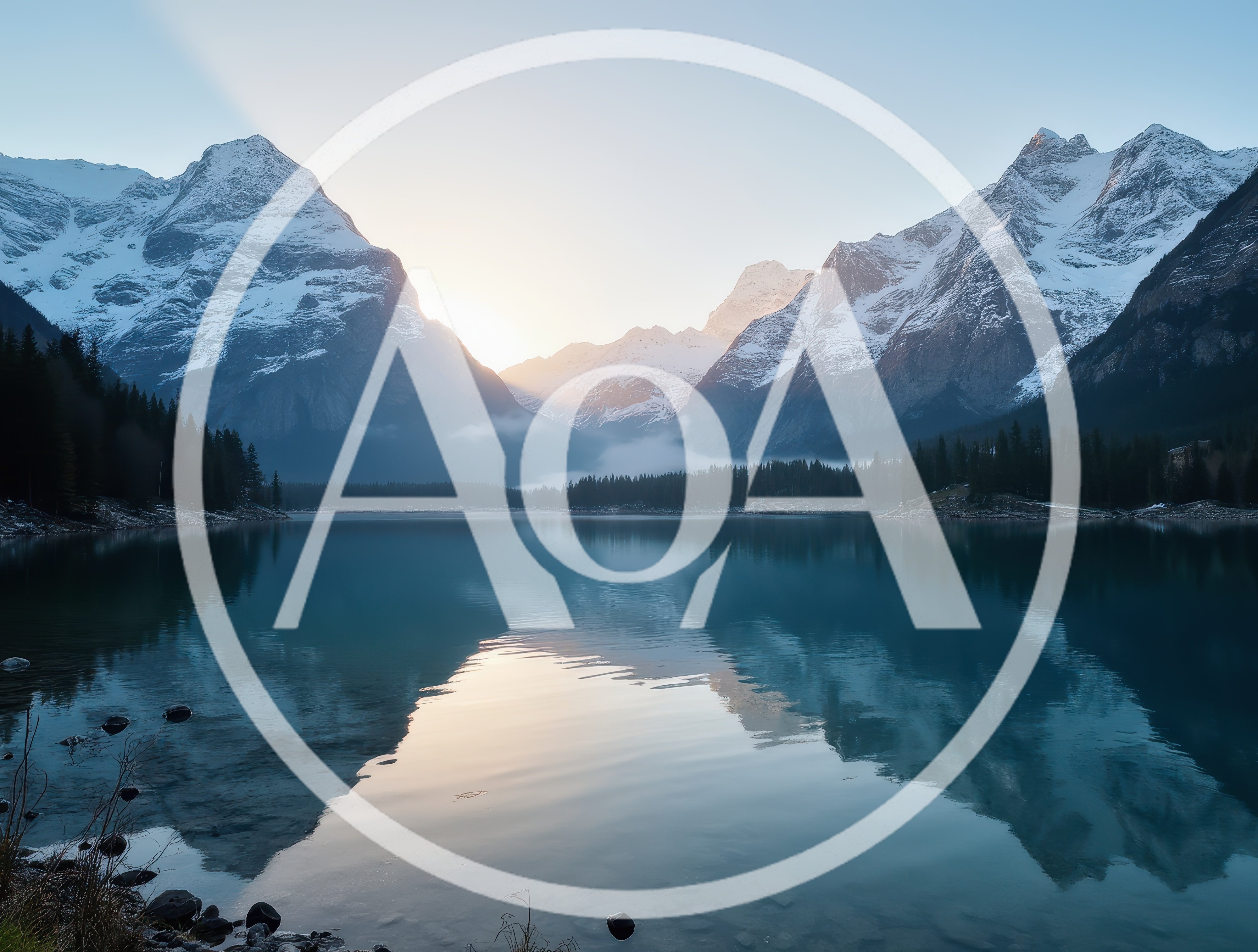 Serene Sunrise Over Snowy Alpine Mountain Lake