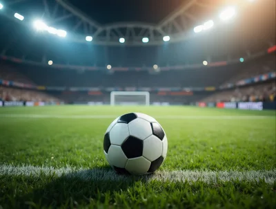 Soccer Ball Resting on Stadium Pitch