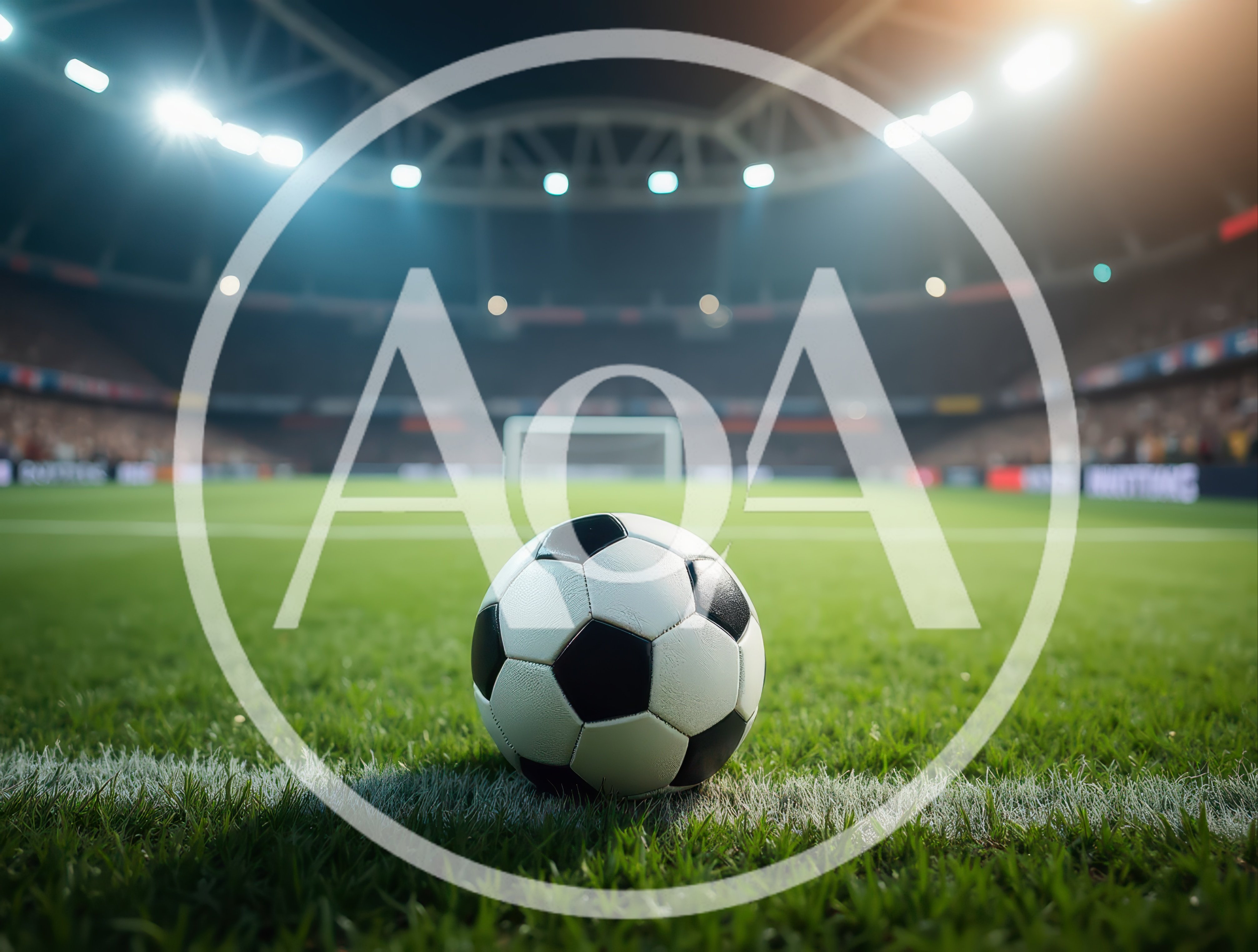 Soccer Ball Resting on Stadium Pitch