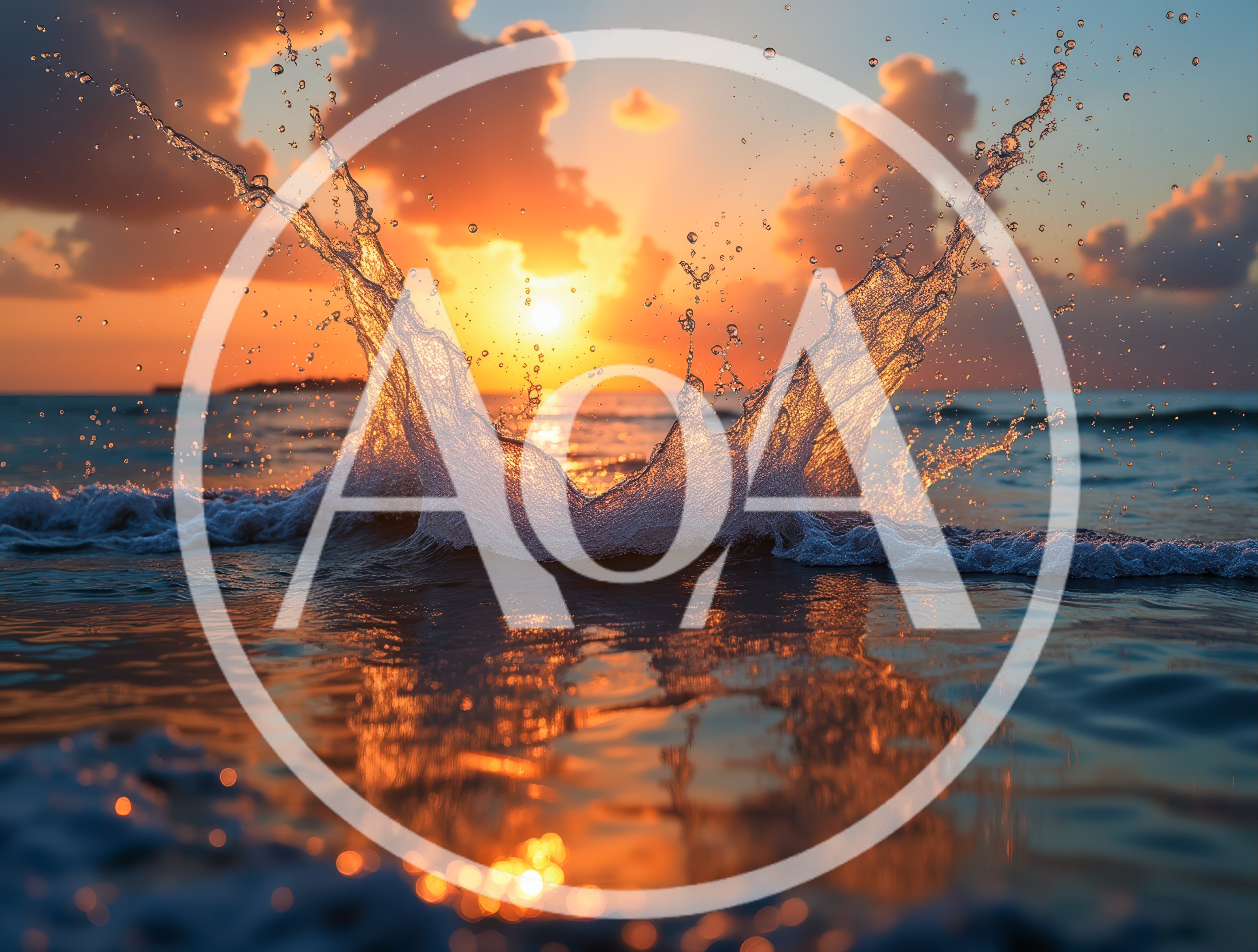 Dramatic Water Splash At Sunset Over Ocean