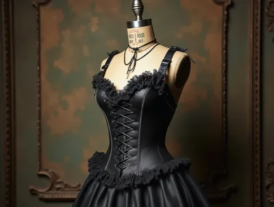 Black Gothic Corset Dress On A Tailor Mannequin