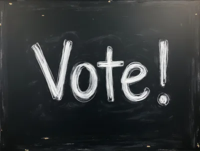 Vote Written In White Chalk On A Black Blackboard