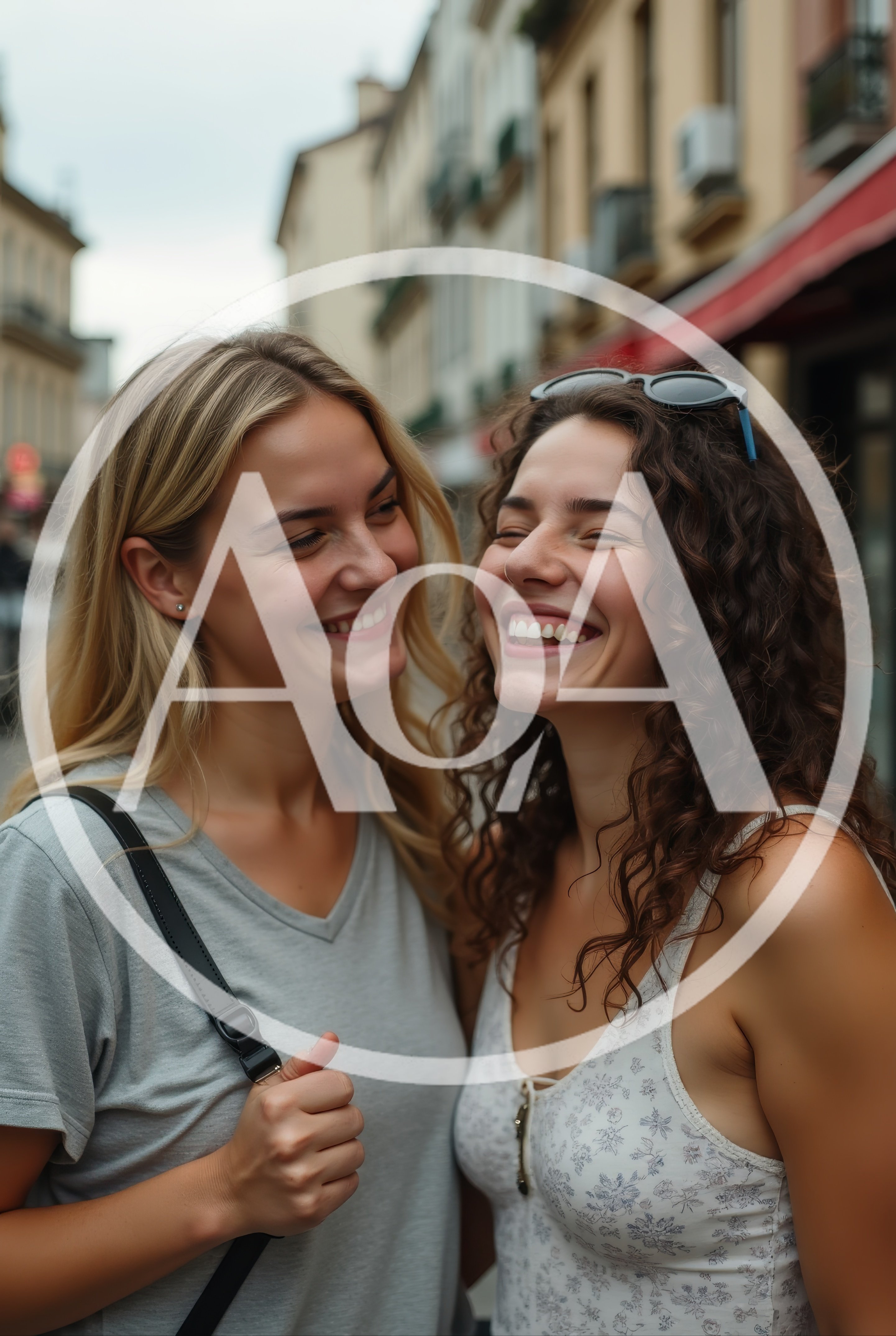 Two Happy Young Women Laughing Together Outdoors