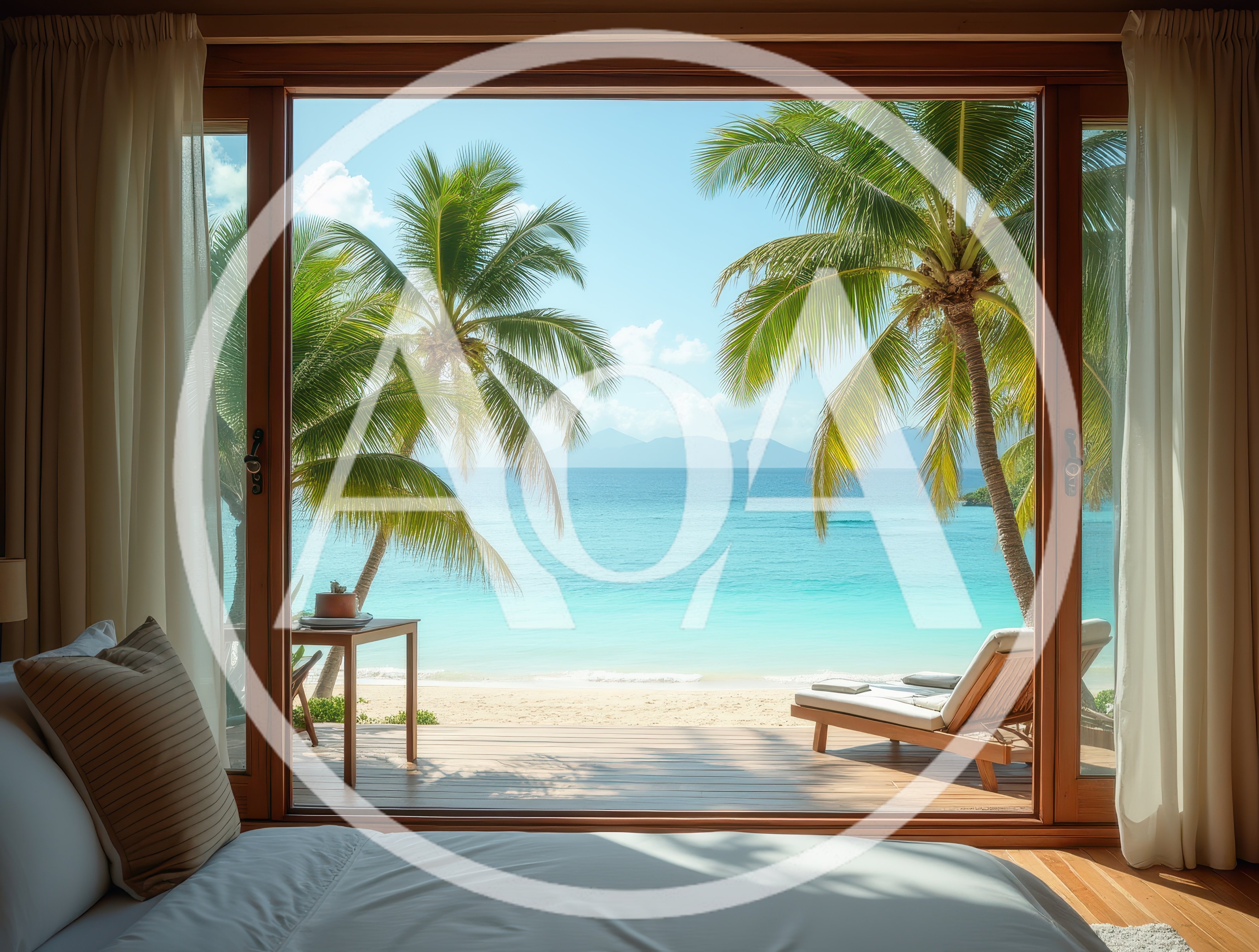 Luxury Beachfront Bedroom View With Tropical Ocean Scenery